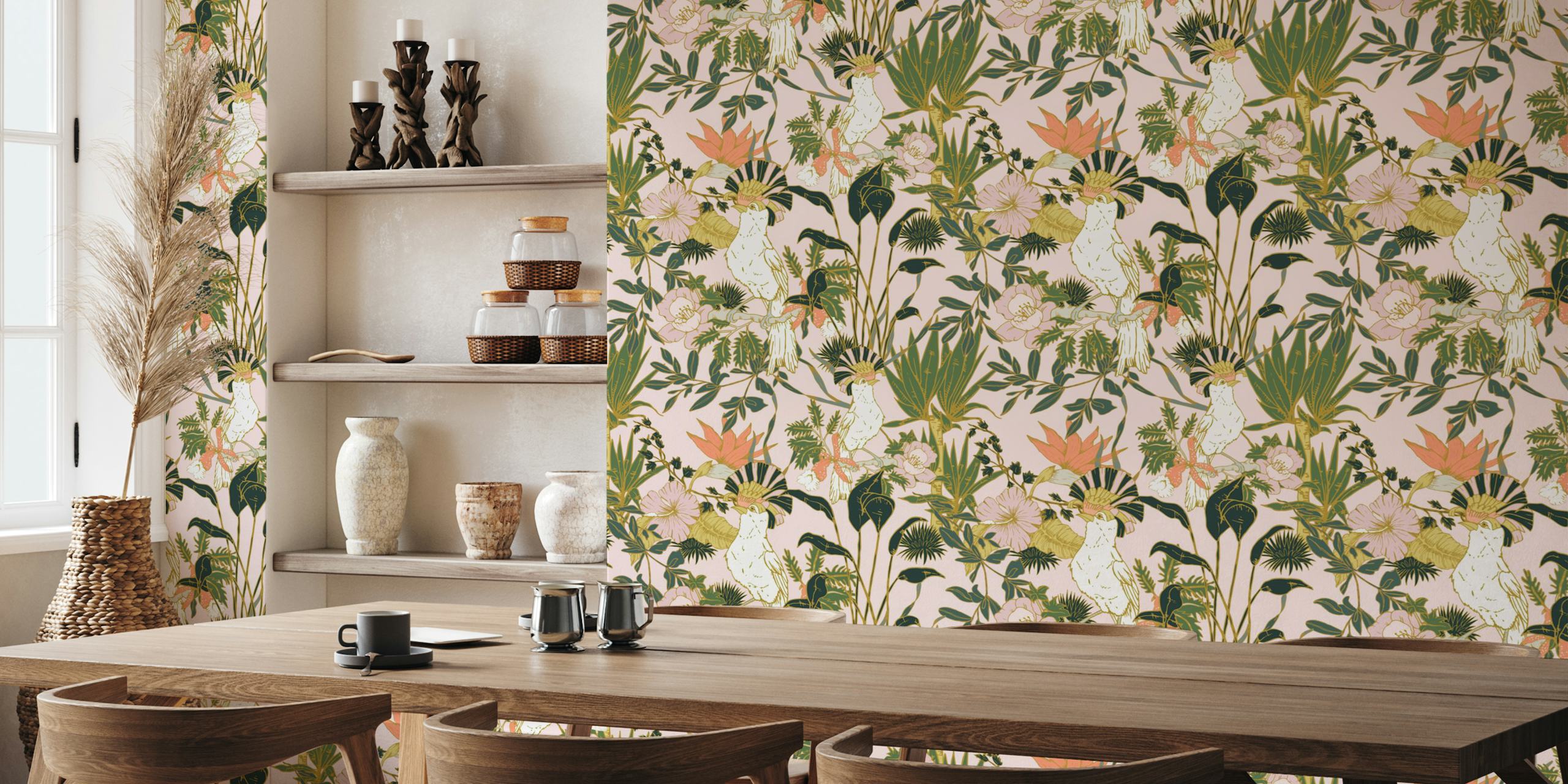 Design de papier peint Exotic Bird Paradise dans une pièce