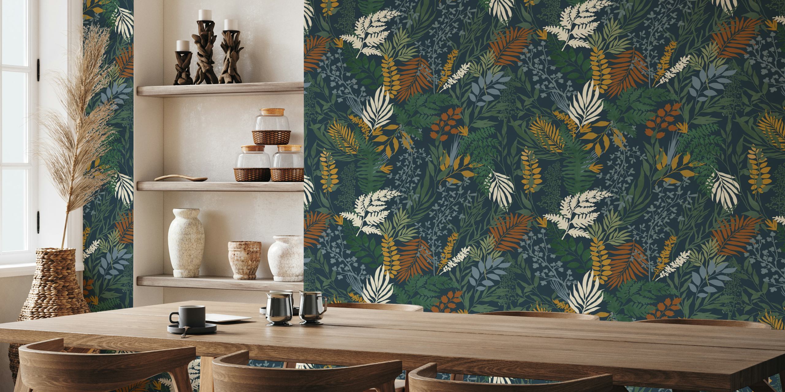 Papel de parede Lush Botanical Hideaway exibido em um quarto