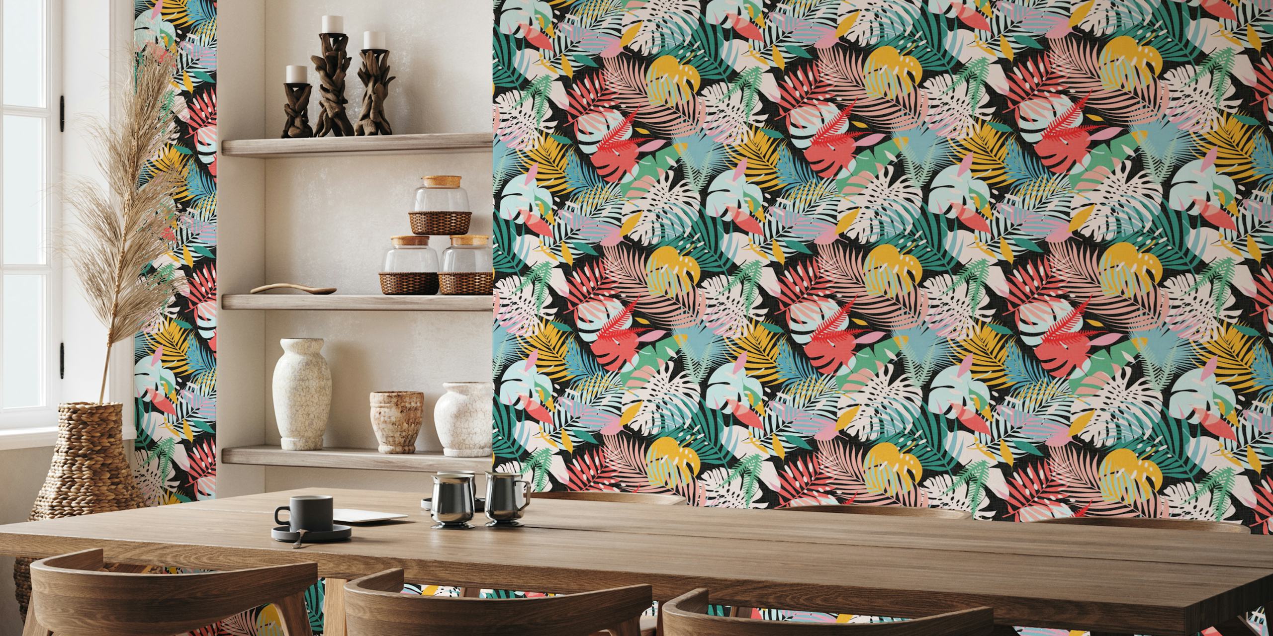 Papel pintado Colorful Tropical Leaves en una habitación