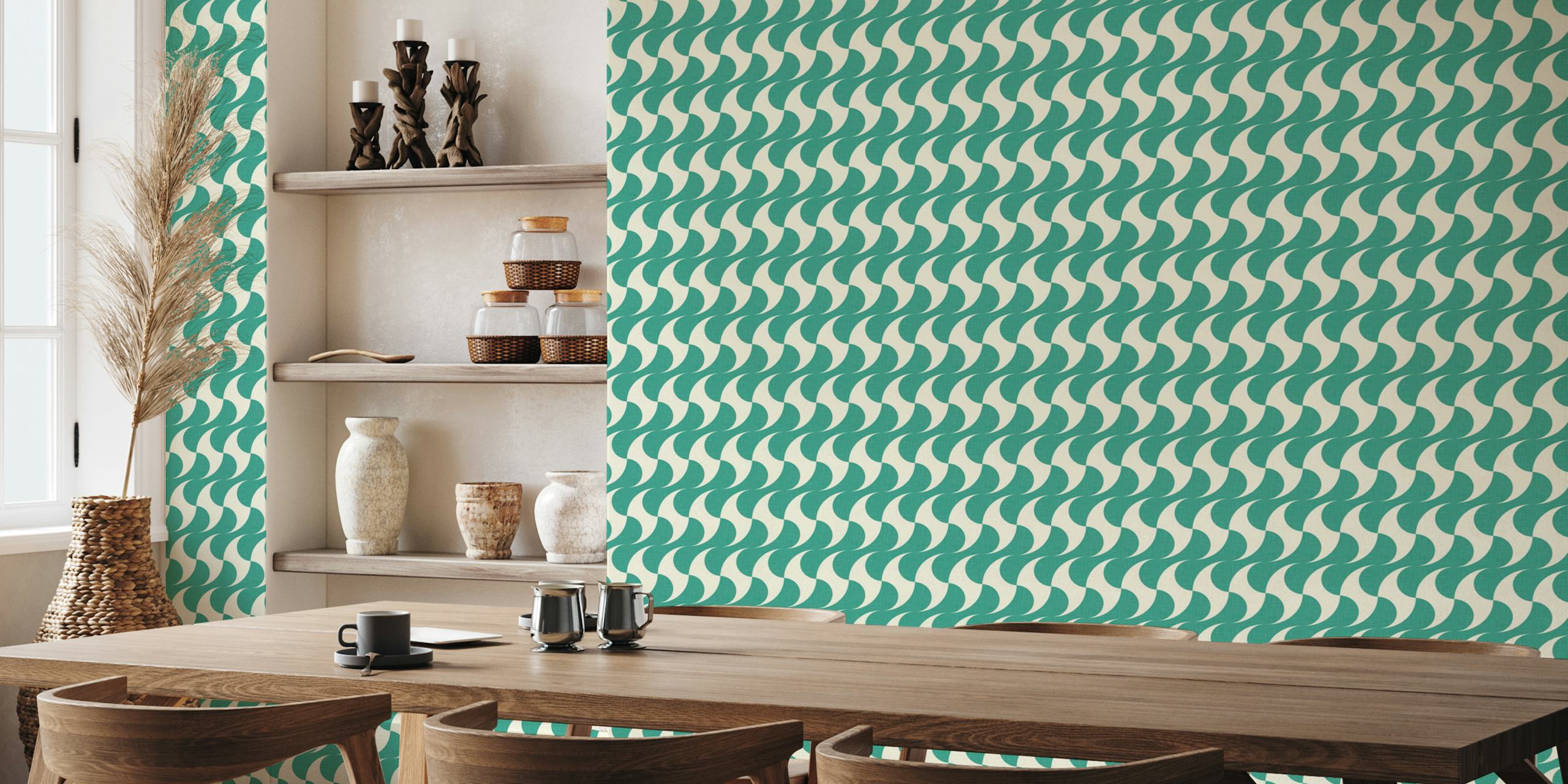 MCM Waves turquoise wallpaper in a room