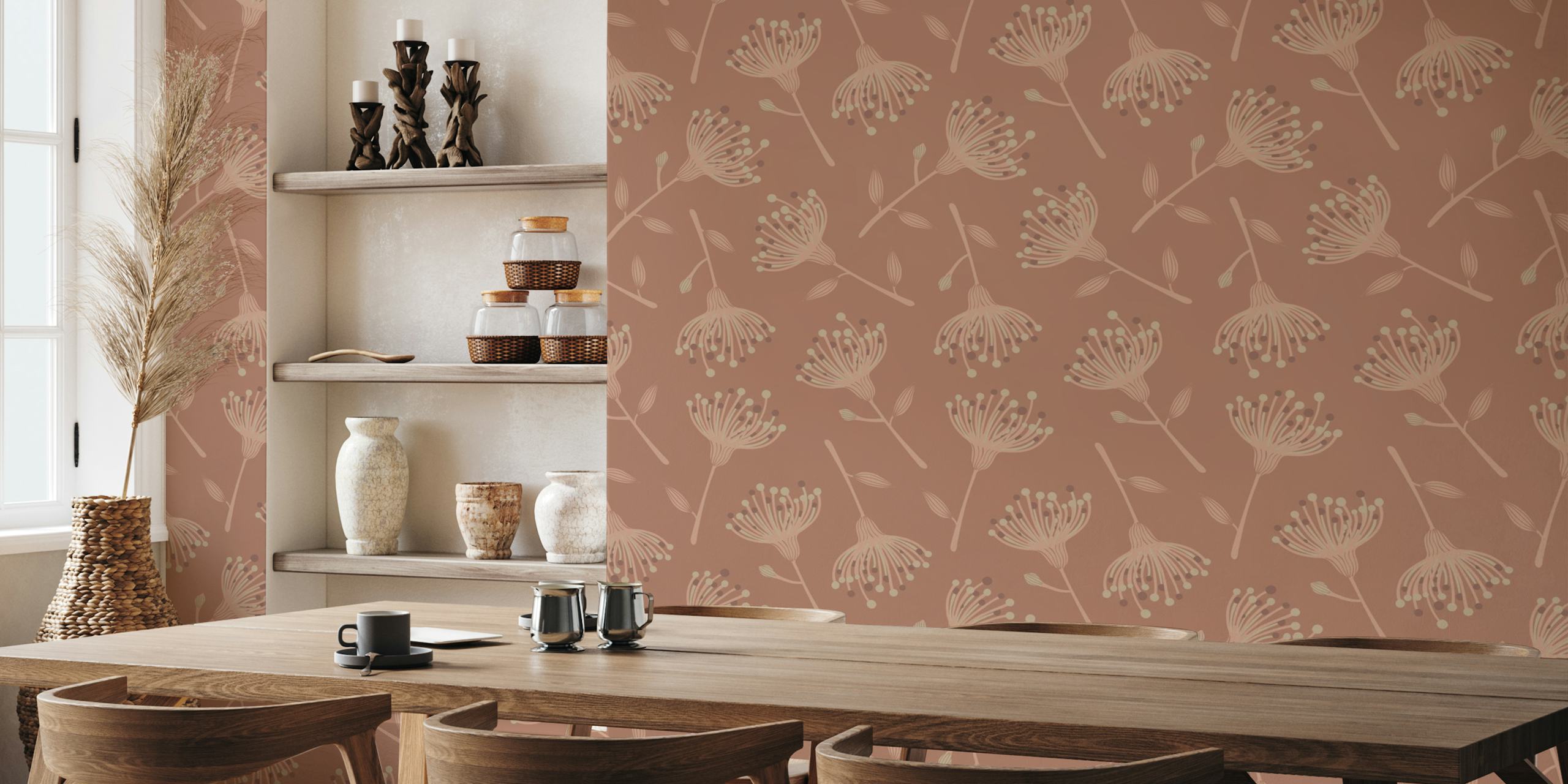 Eucalyptus floral wallpaper in a room