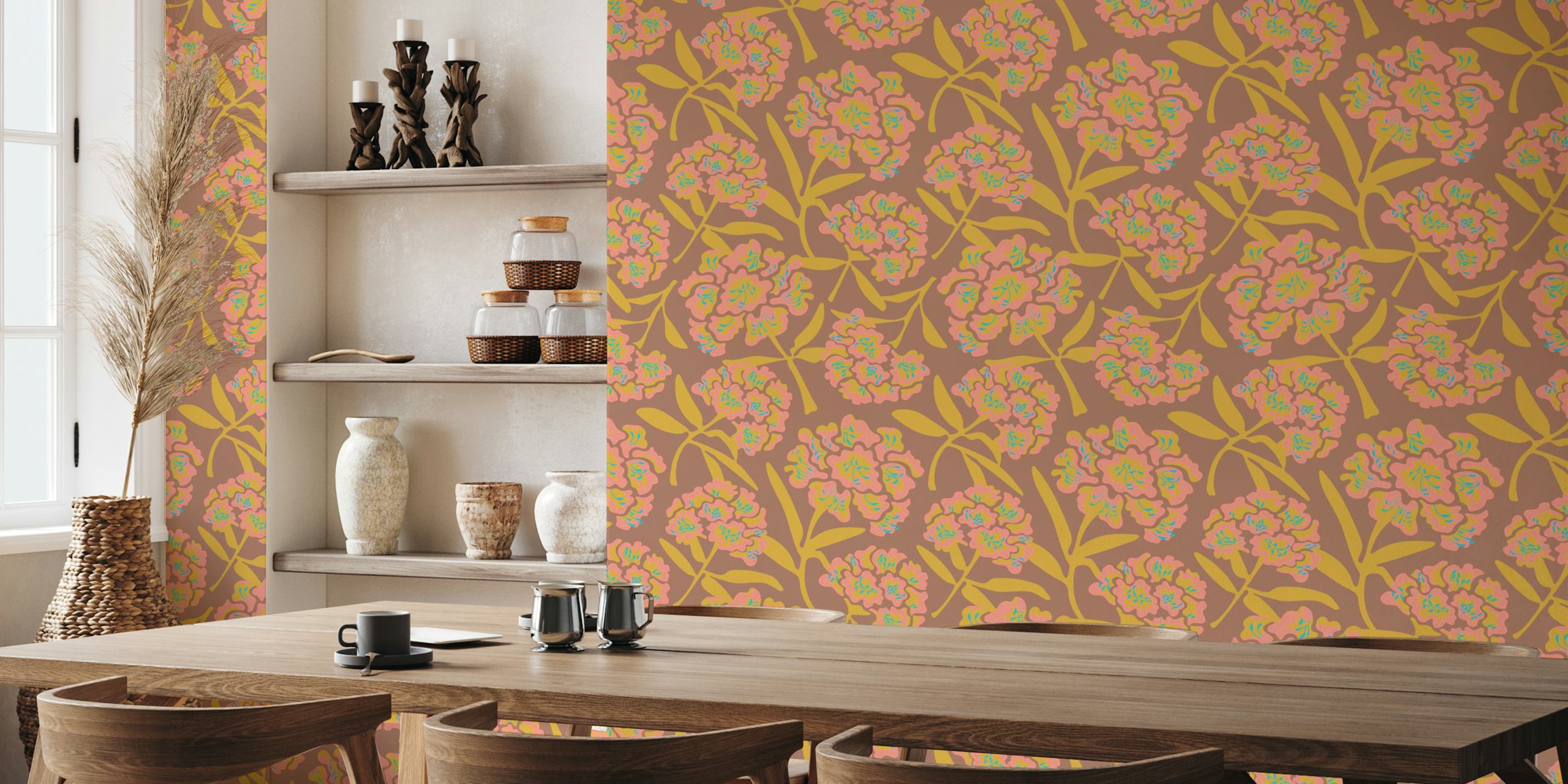 Rhododendrons floral wallpaper i et rum