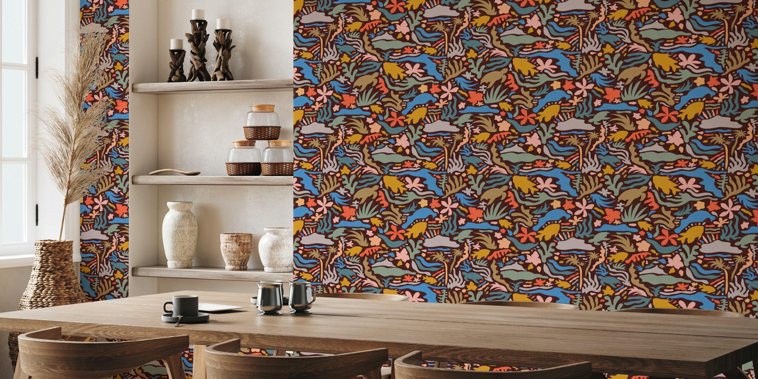 Hawaiian nature bold shades wallpaper in a room