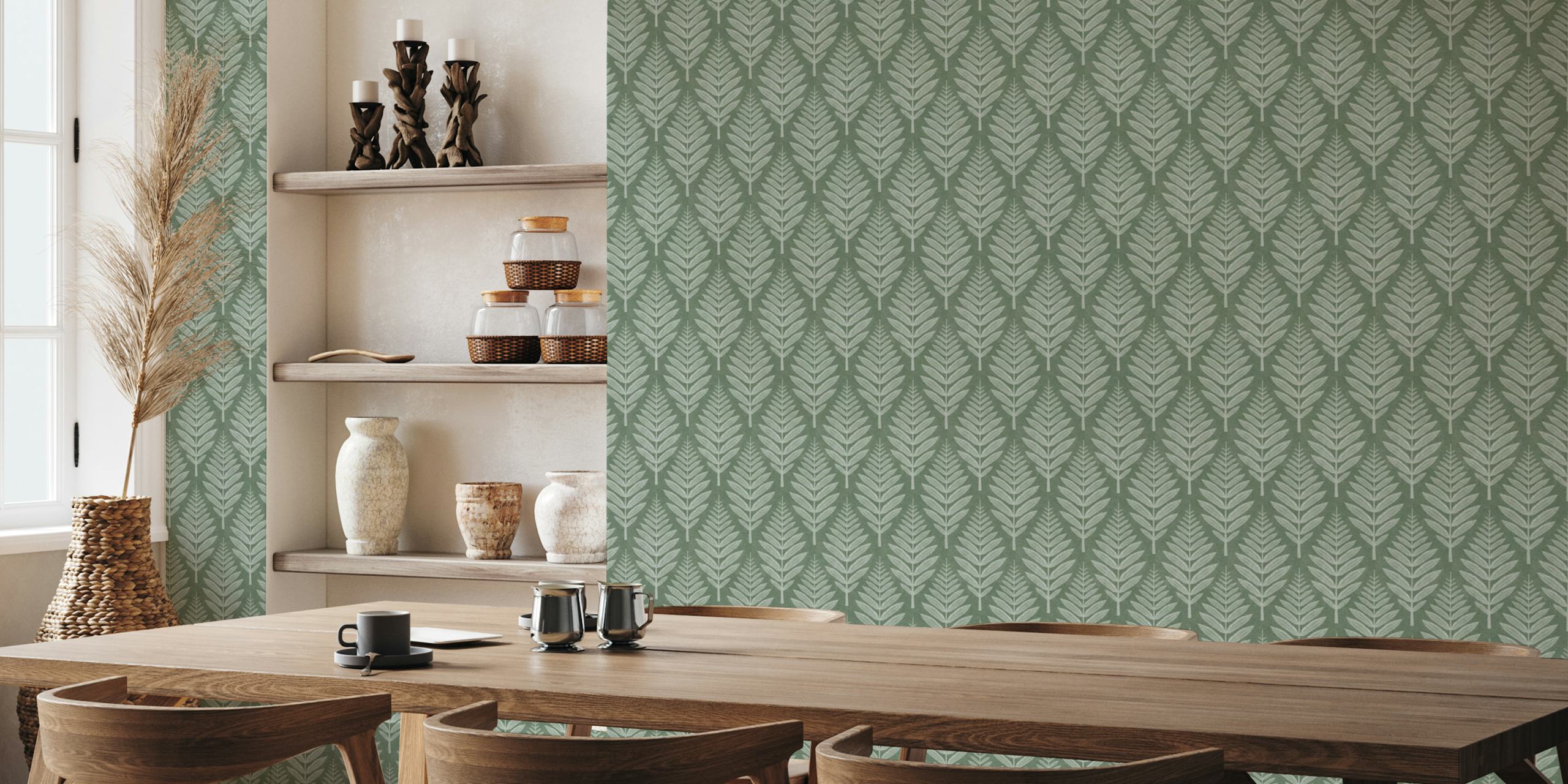 Papel pintado Frosted Leaf Pattern en verde terroso