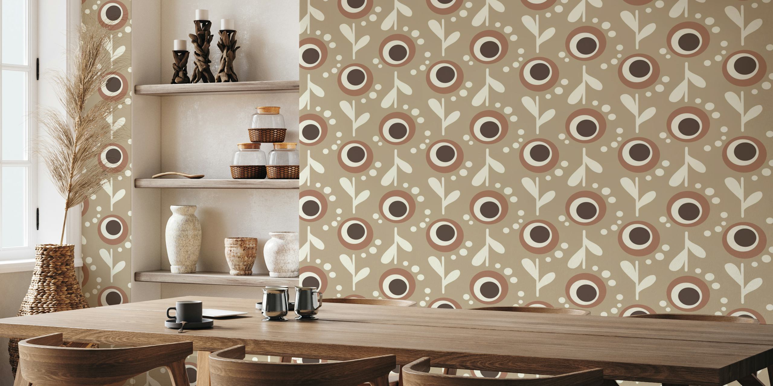Minimalist floral design with brown and cream elements wallpaper