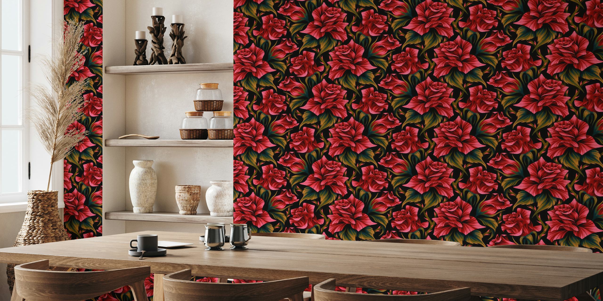 Diseño de papel pintado rojo y negro Classic Rose