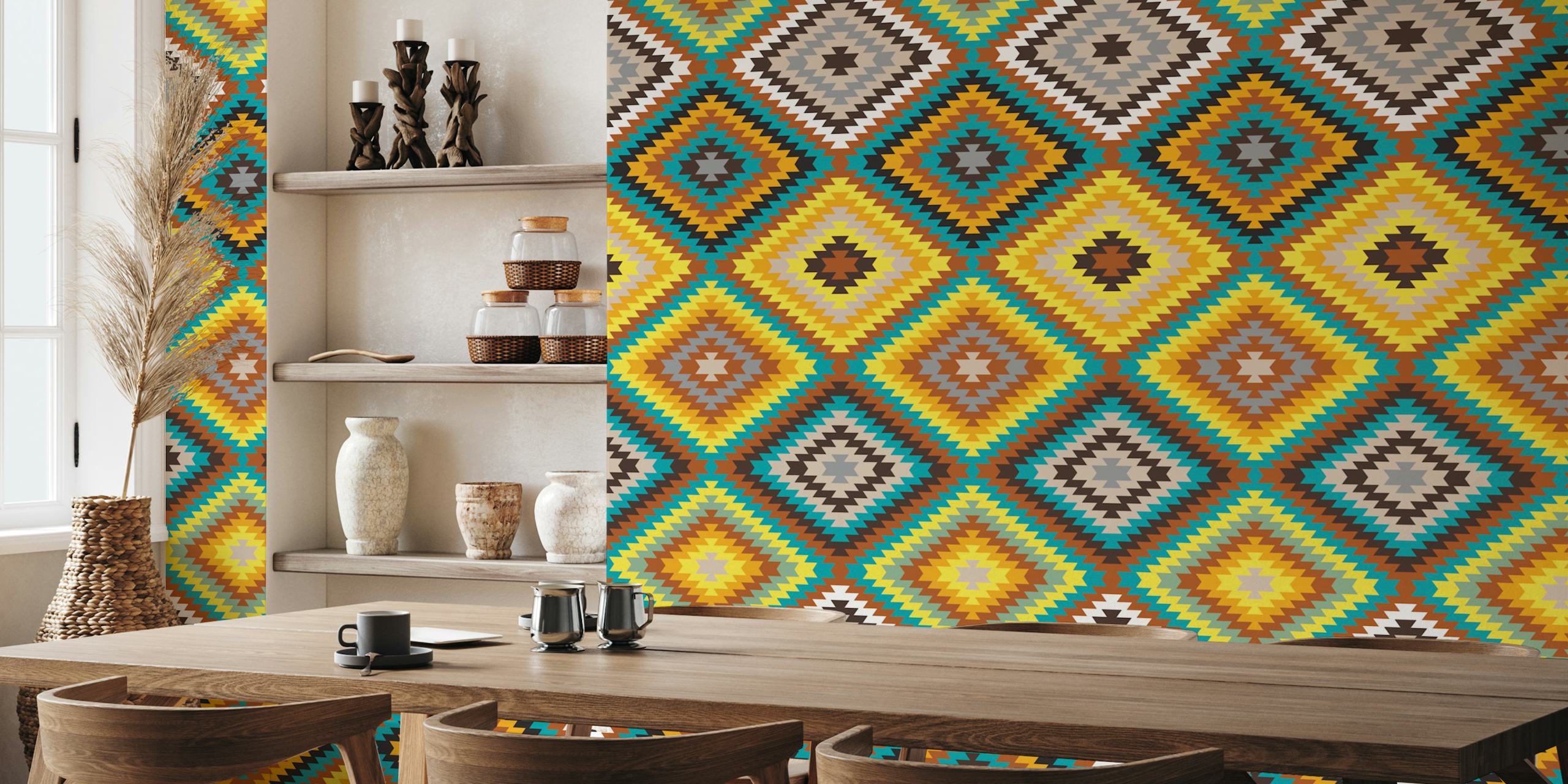 Modern Kilim wallpaper in vibrant colors
