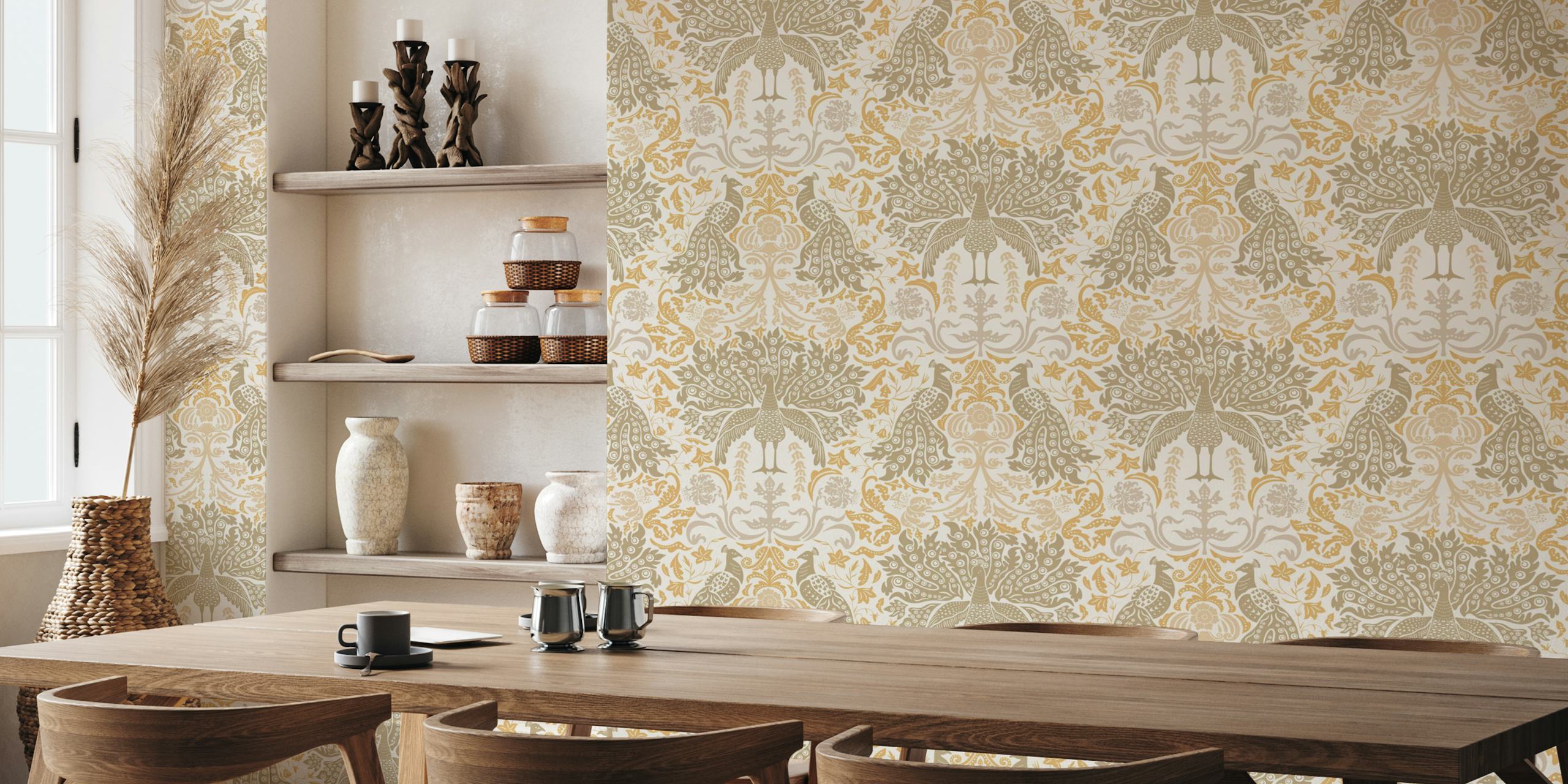 Papier peint Magical Peacock Damask 3 dans une pièce