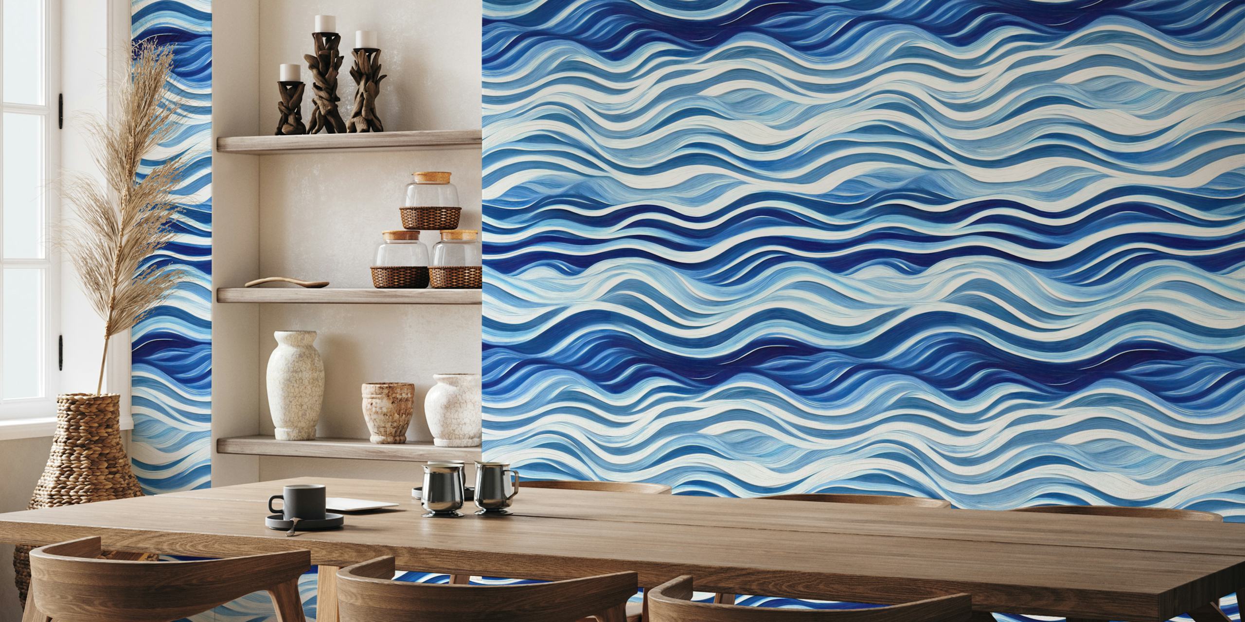 Oceanic blue waves in various shades of blue wallpaper