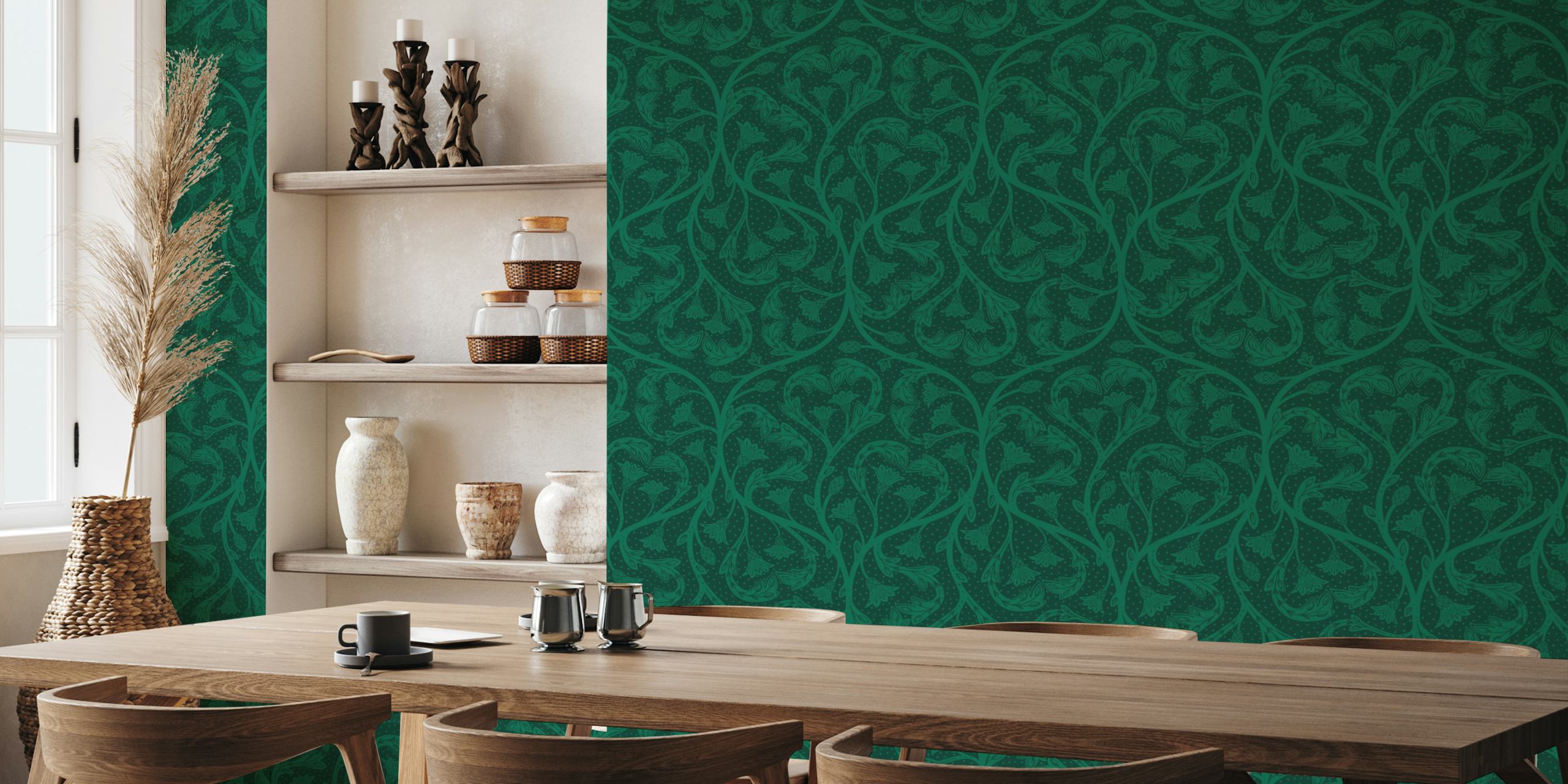Green floral dandelion hearts pattern wallpaper