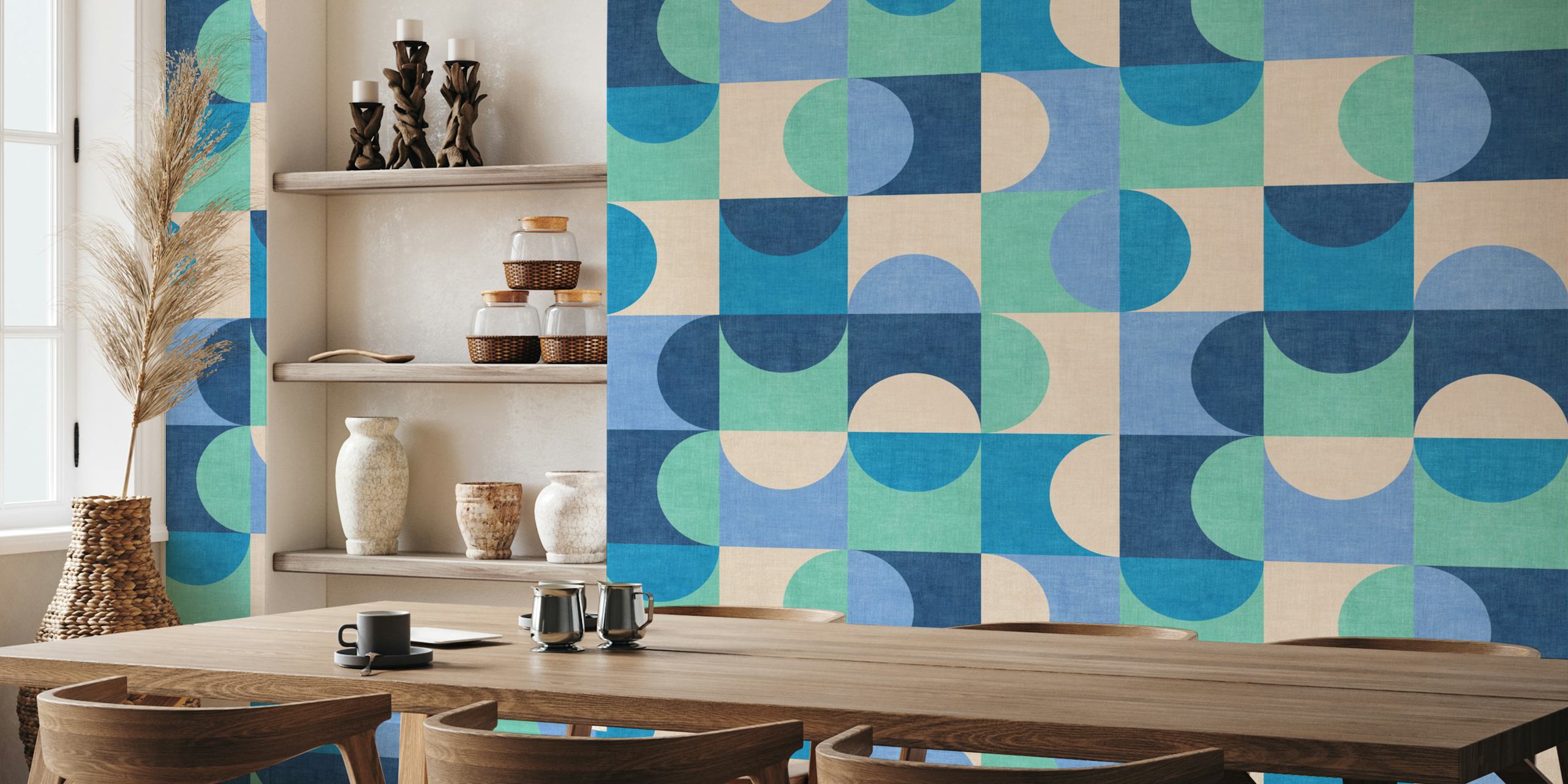 Papier peint Bauhaus Circle Abstract Coastal dans une pièce