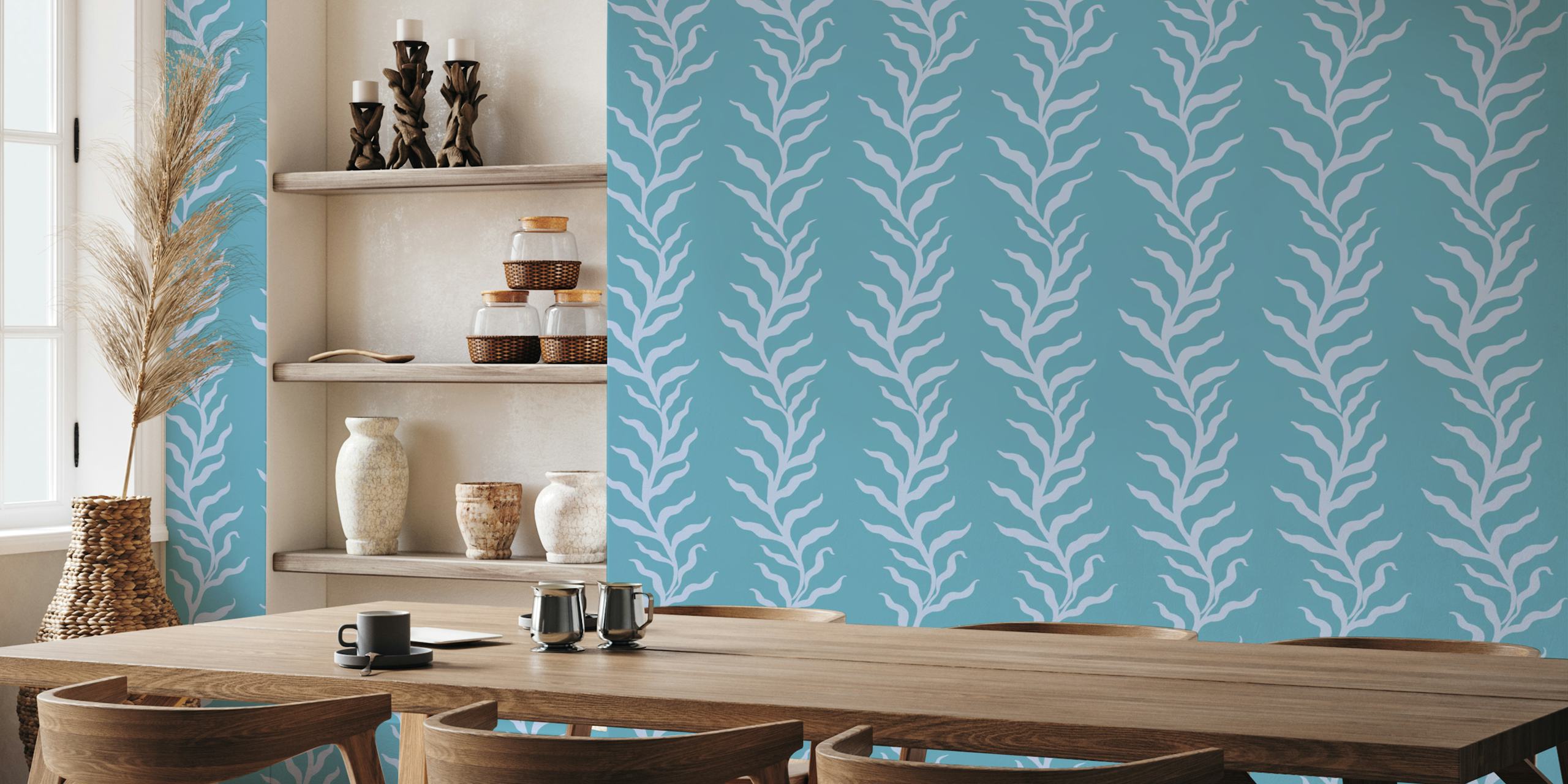 Seaweed patterns in light blue colors wallpaper