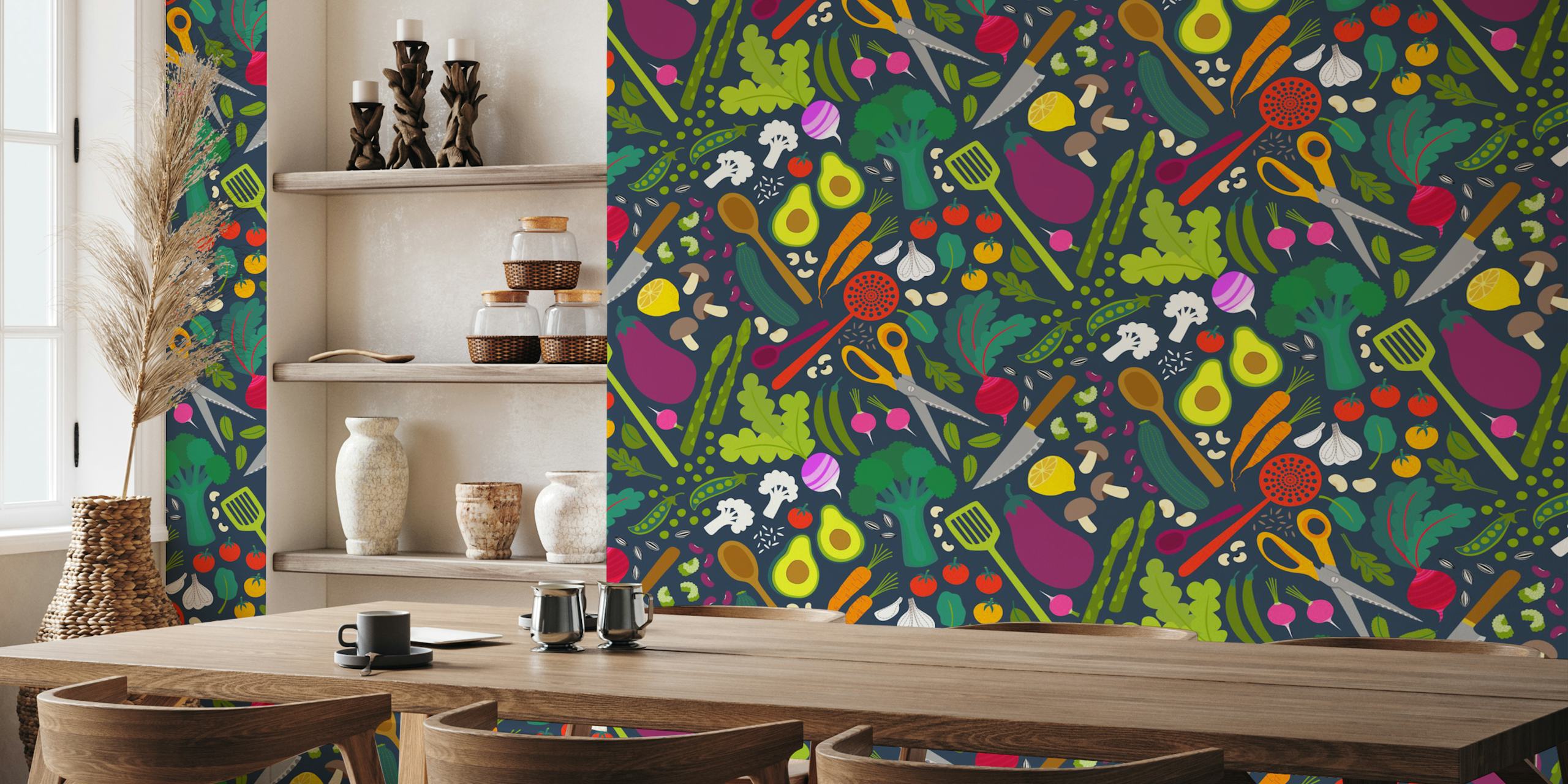 Fresh veggies wallpaper on navy background