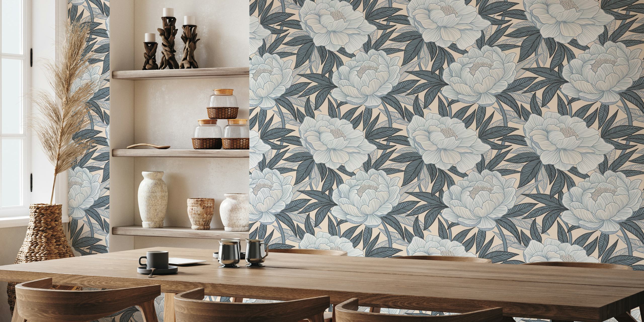 Lush peonies wallpaper in a stylish room