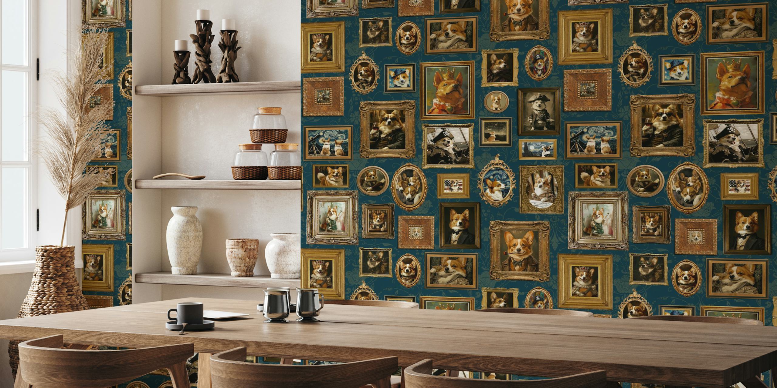Tapeta Vintage Famous Corgi Portrait Gallery u sobi