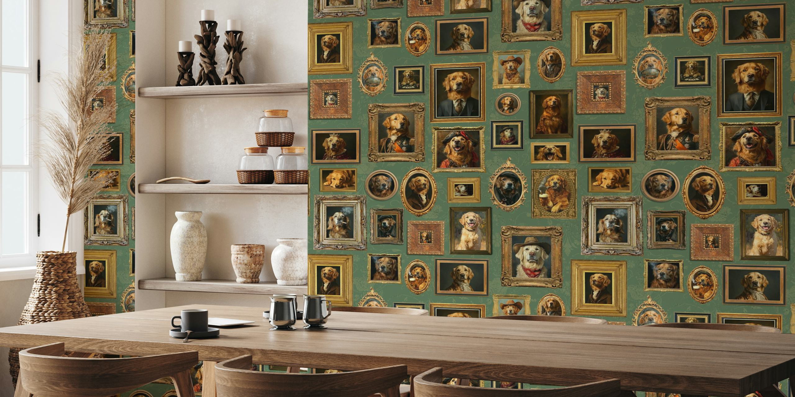 Whimsical golden retriever tapetti huoneessa