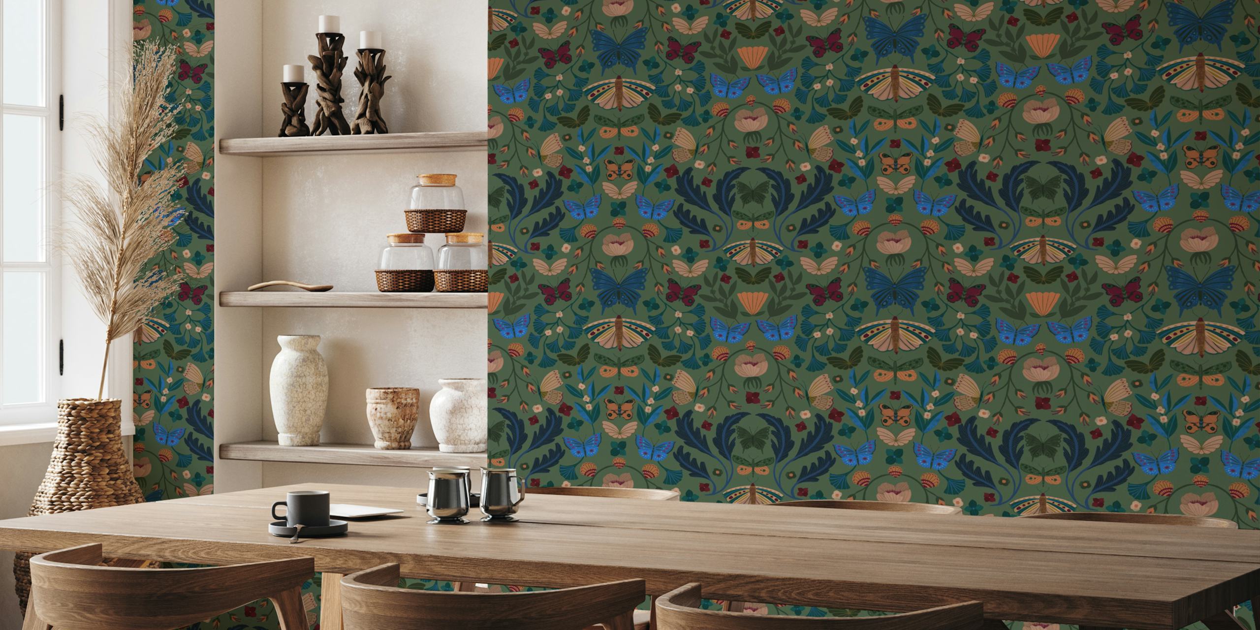 Fluttering Florals wallpaper in a room