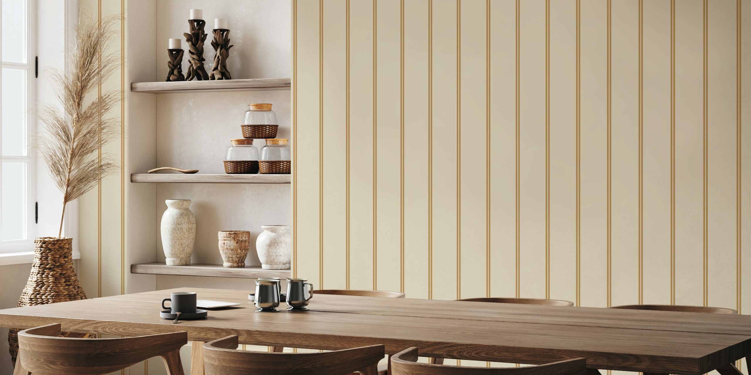 Golden tan striped wallpaper σε ένα δωμάτιο
