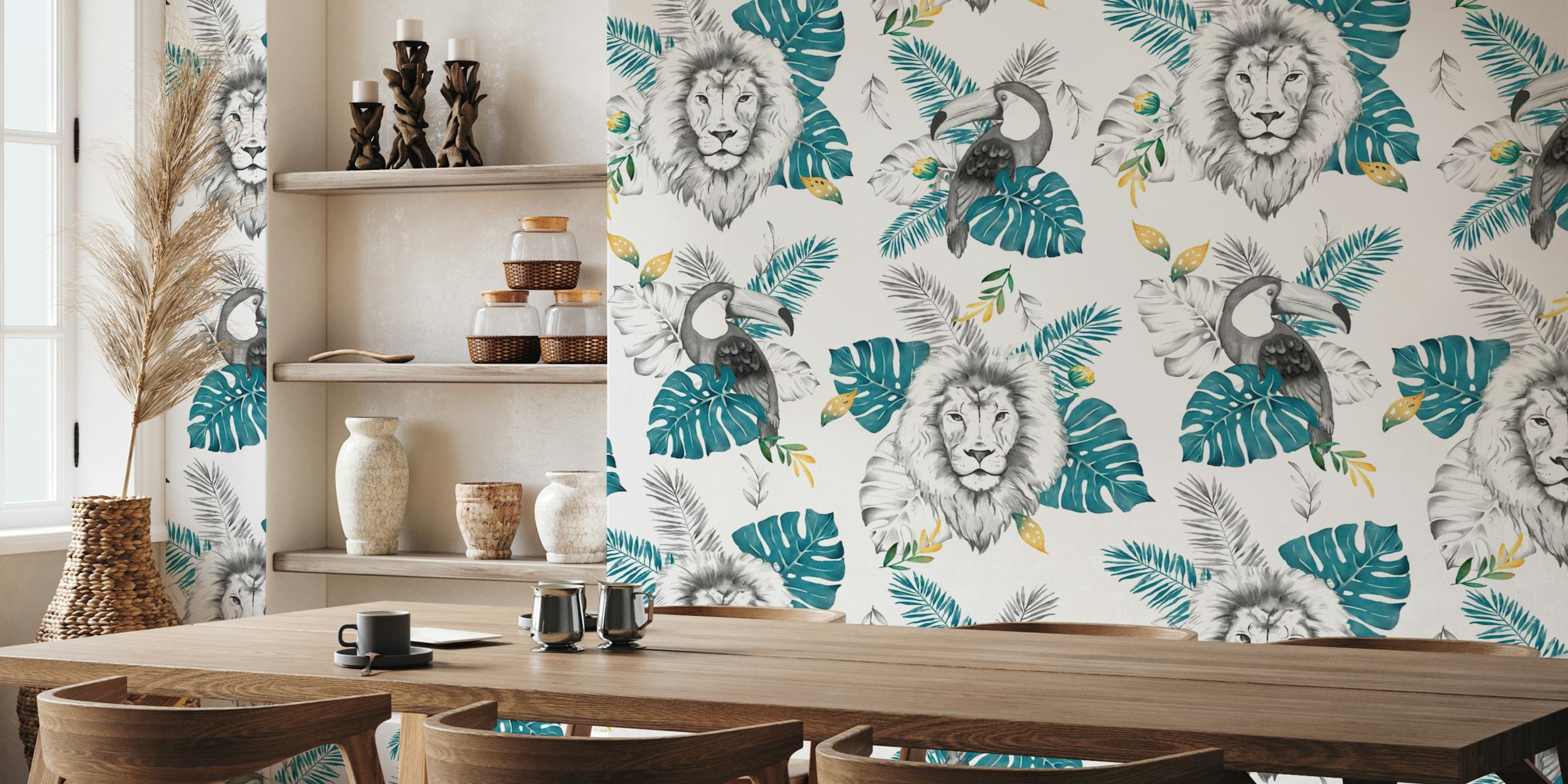 Papel de parede Black & White Jungle em um quarto