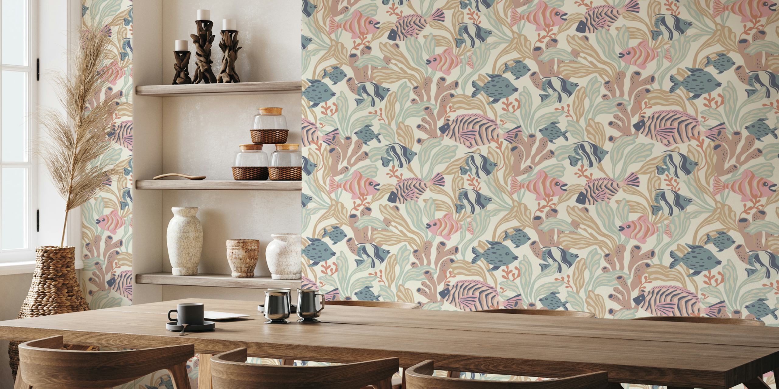 Vibrant reef wallpaper in a room setting