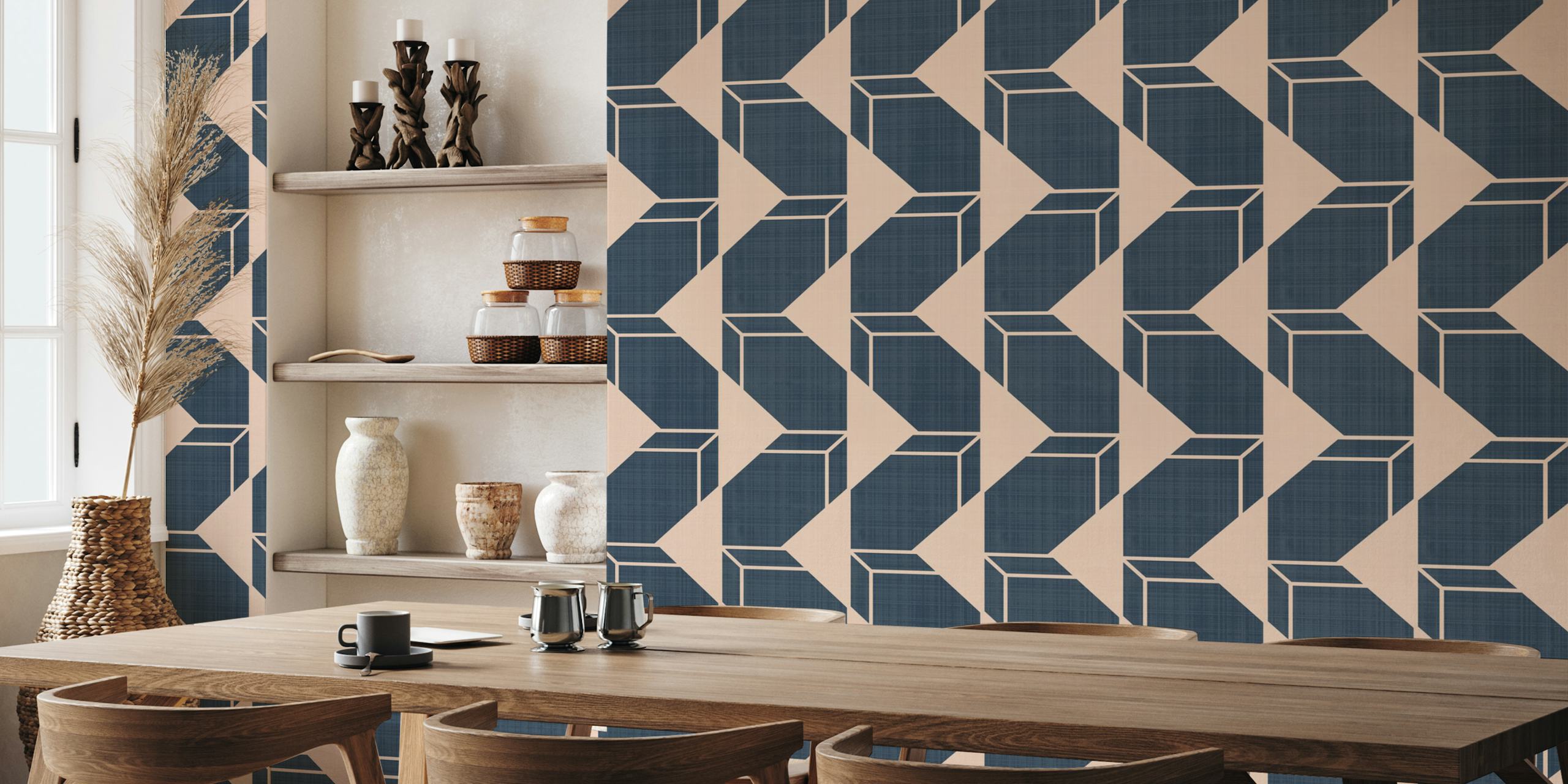 Minimal Balanced Cheater Quilt navy wallpaper in a room