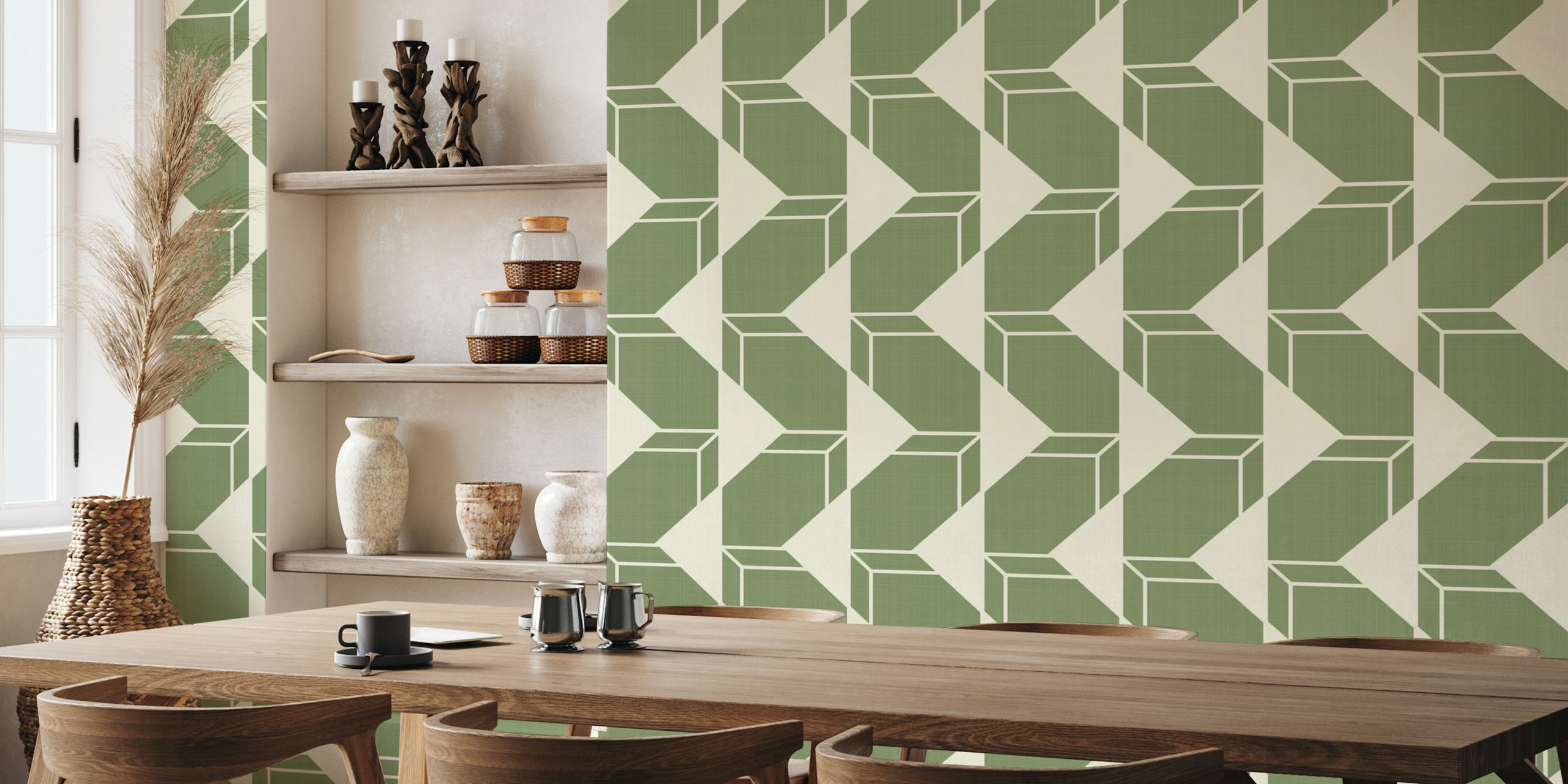 Minimal Balanced Cheater Quilt - Sage wallpaper in a room