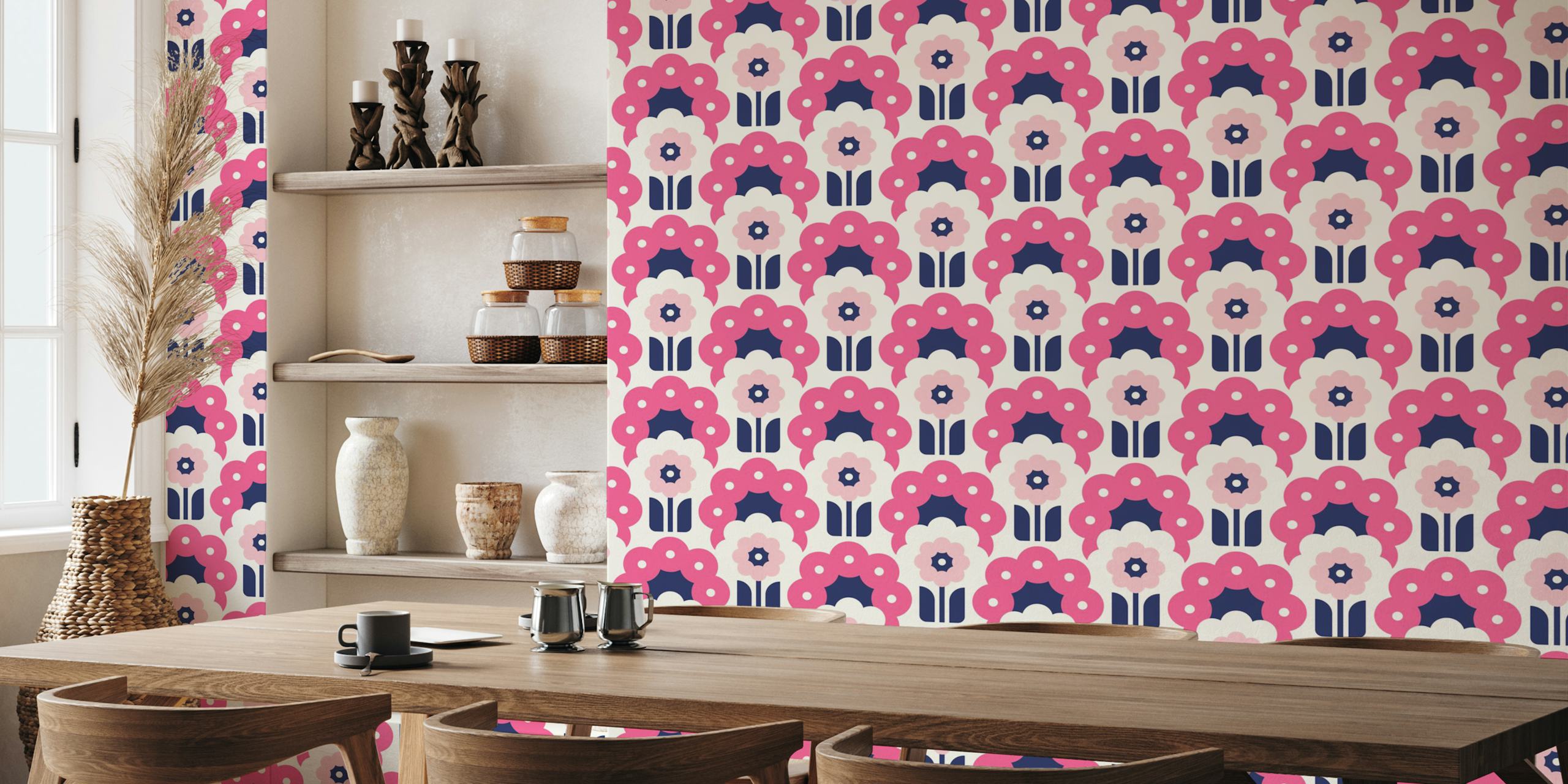 Retro Daisy Flowers wallpaper in a room