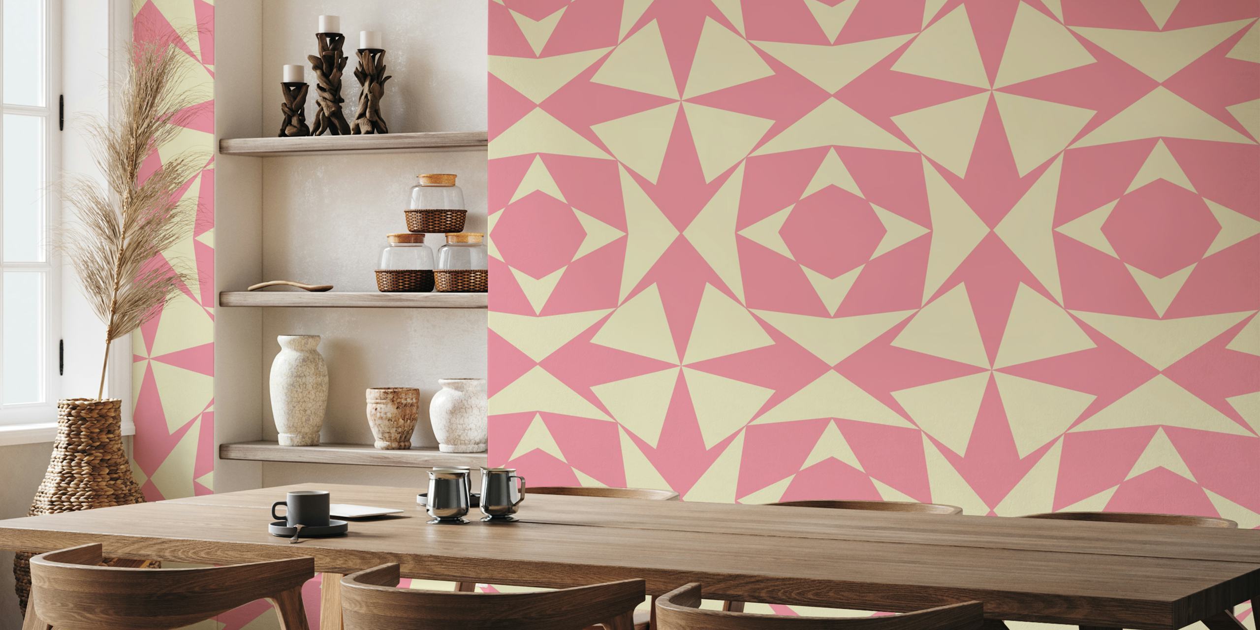 Pink and cream starburst geometric pattern wallpaper