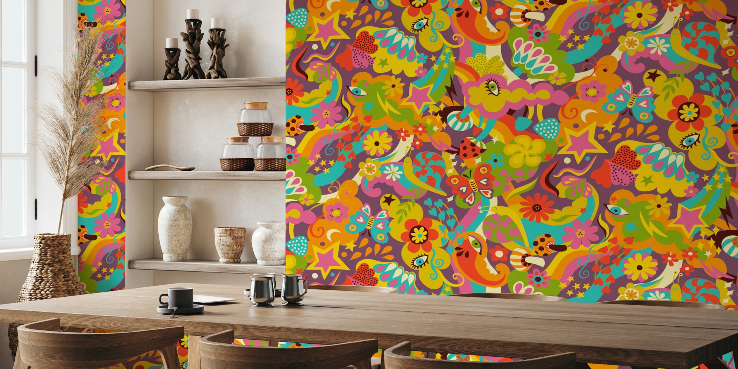 Papier peint Disco Psychedelia coloré dans une pièce