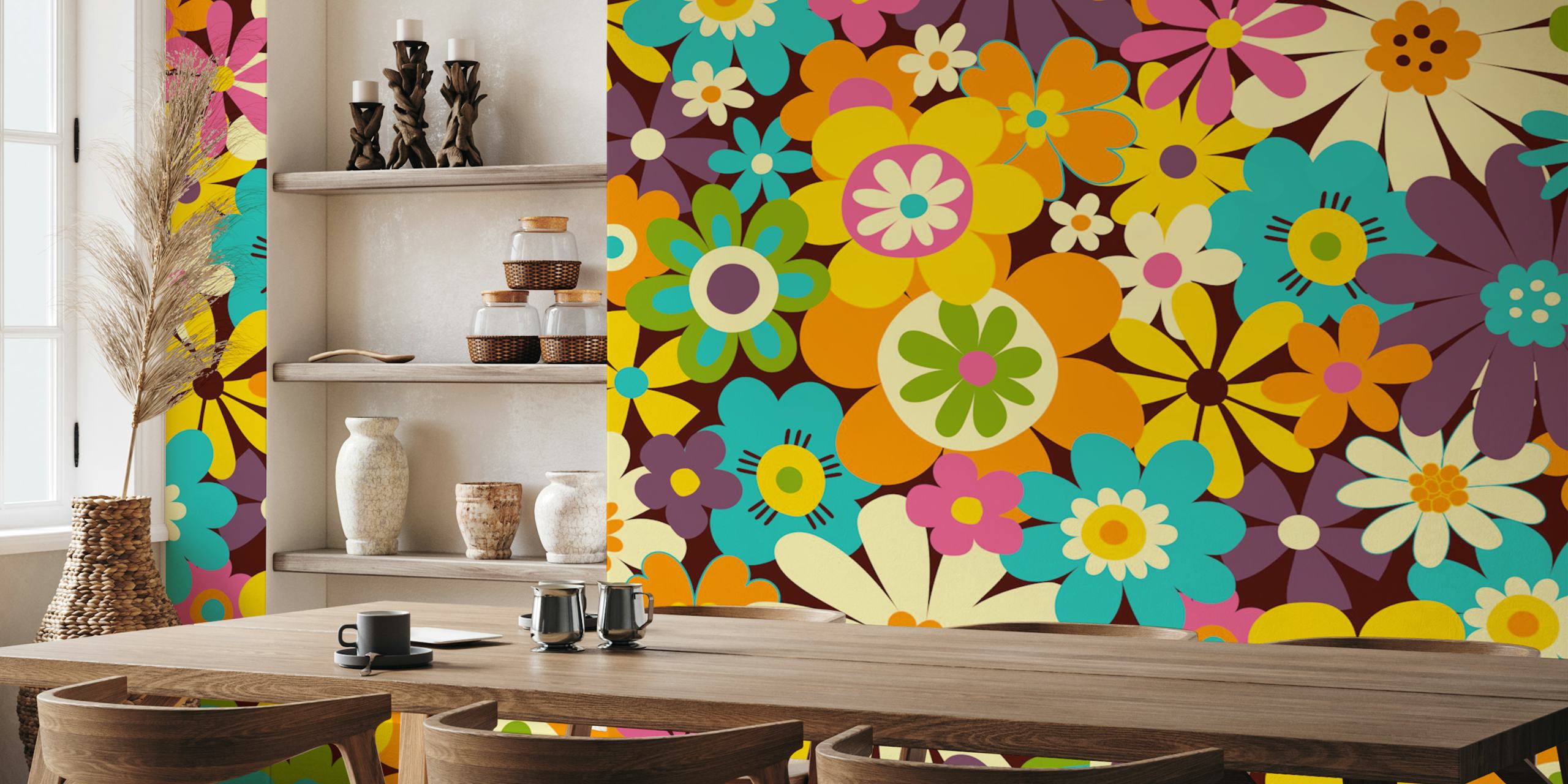 Retro Psychedelic Flowers tapet i et rum