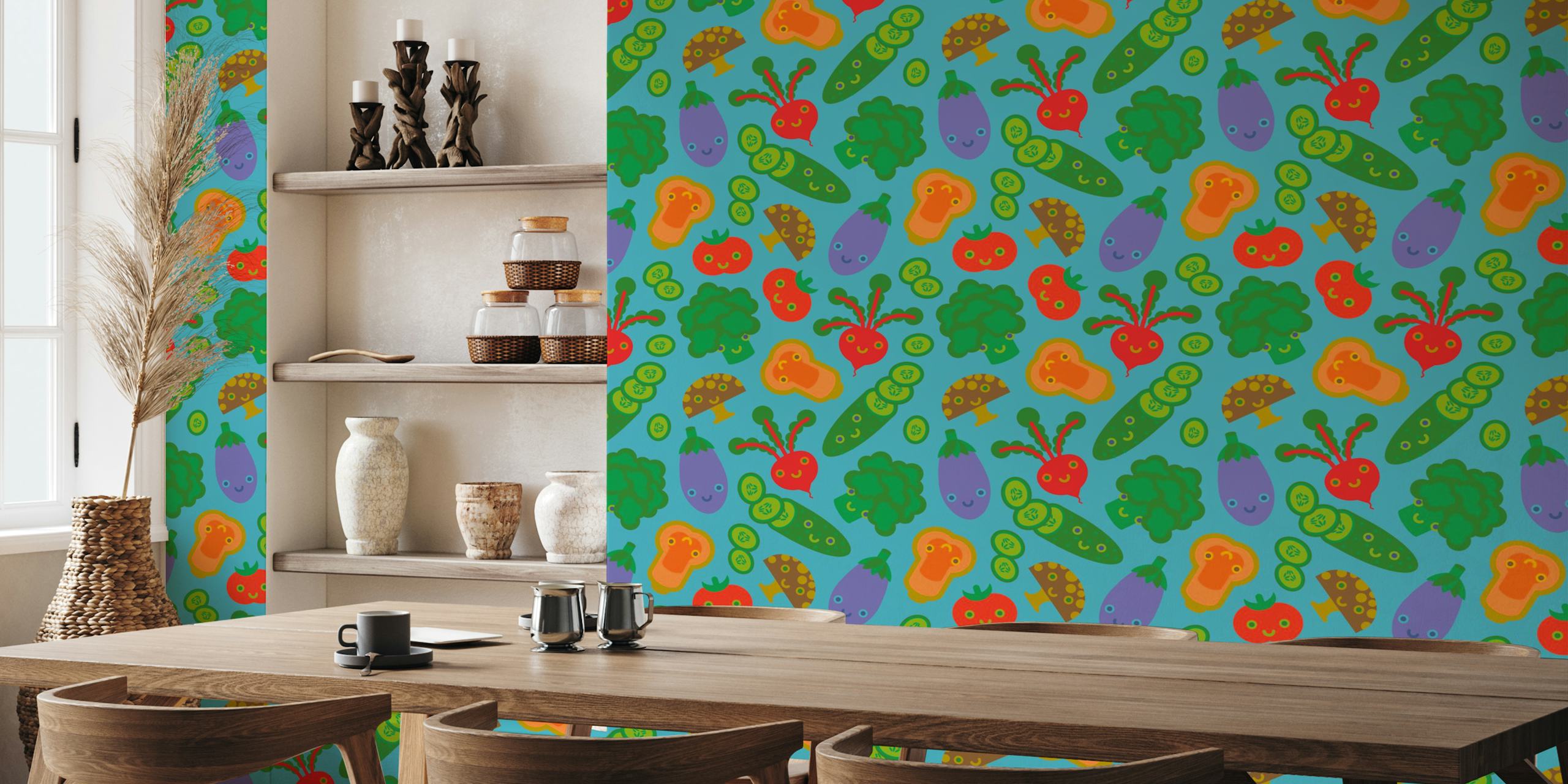 Cute vegetable wallpaper on a light blue background