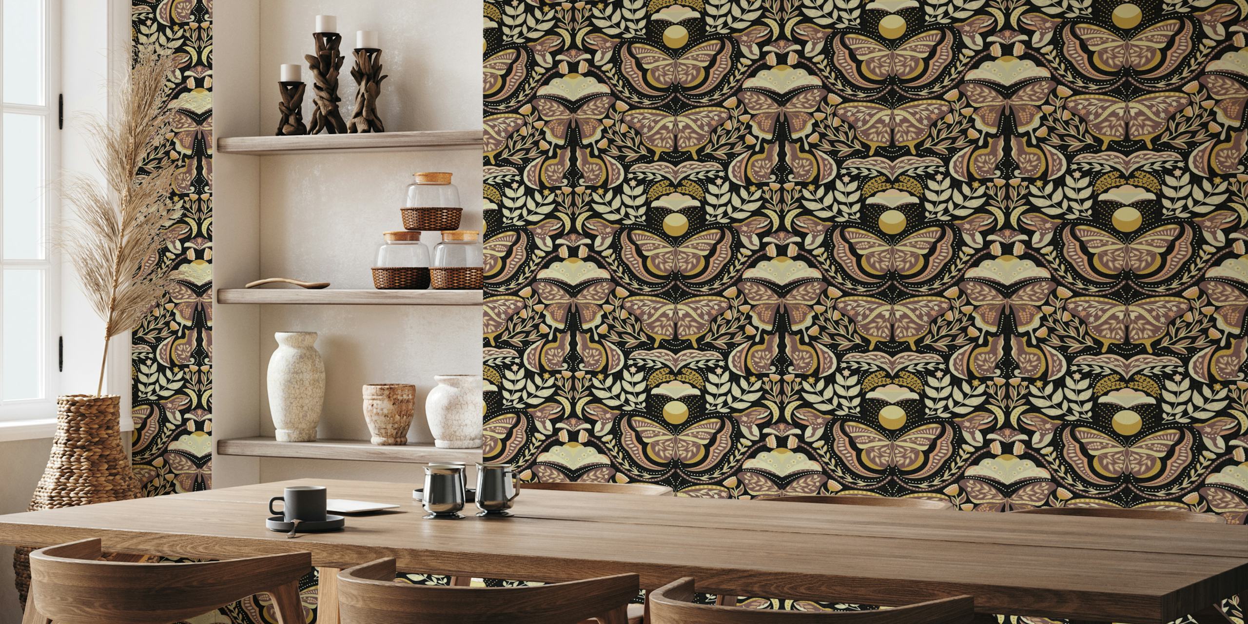 Bohemian butterflies and flowers tapet i ett rum