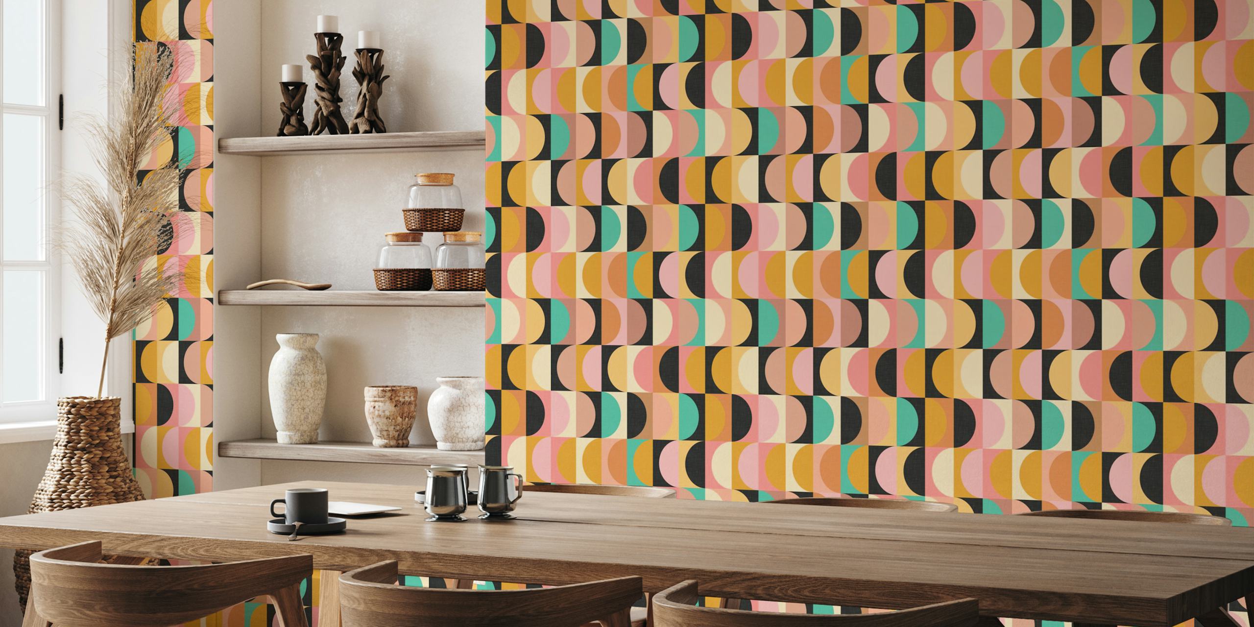 Mid Century Modern Shapes wallpaper in a room