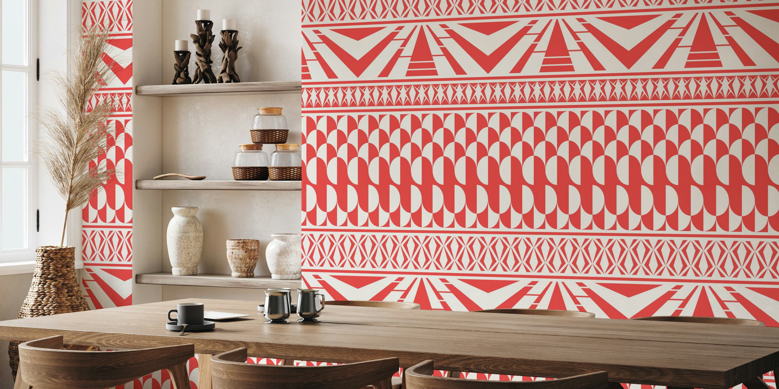 Papel pintado rojo geométrico art déco minimalista
