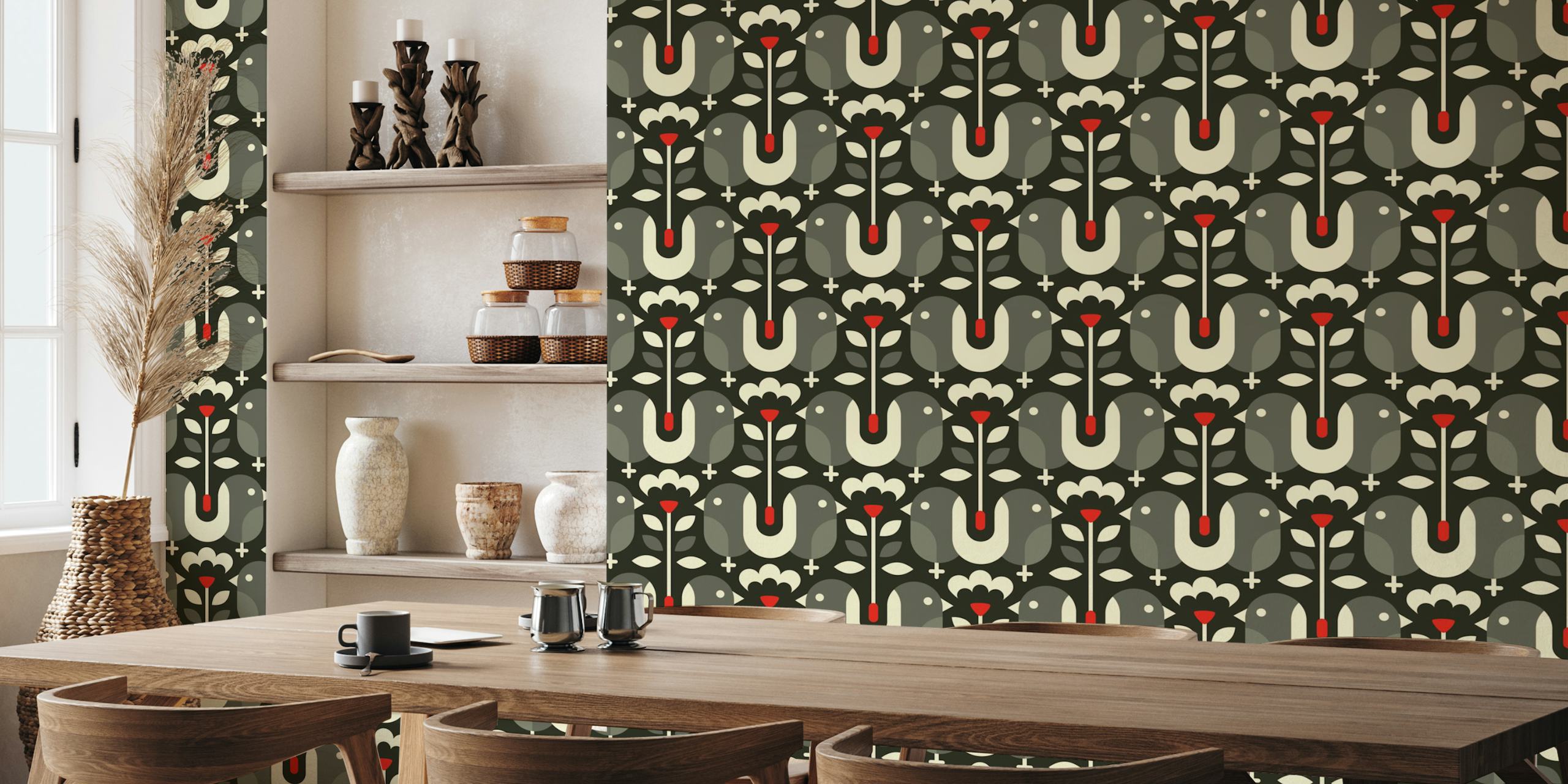 Modern bird art wallpaper in a room