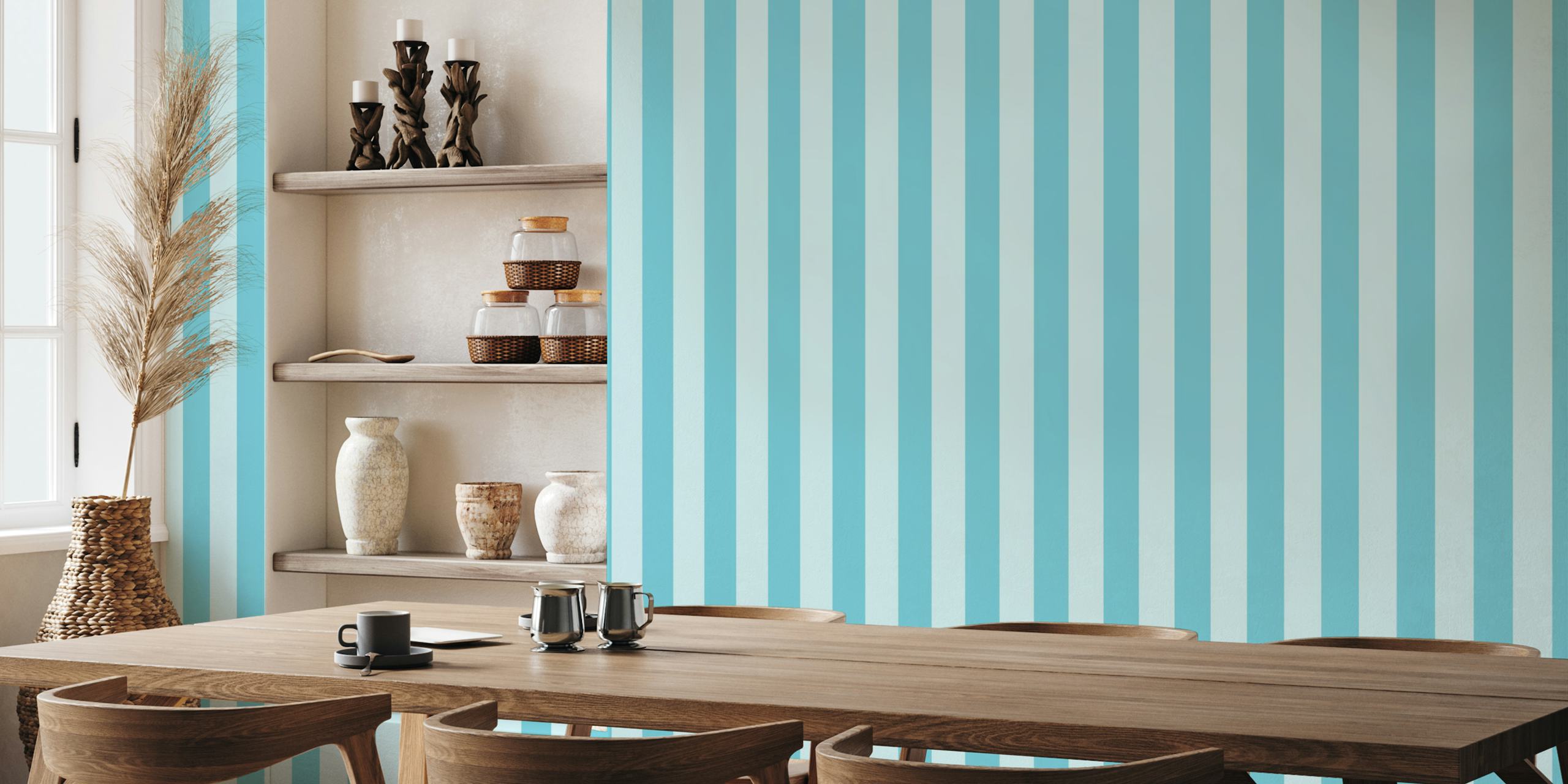Fresh Striped Lines Turquoise Tapete in einem Raum