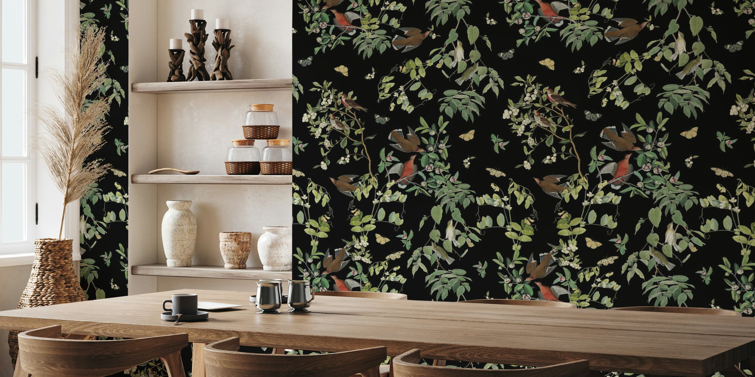 Wings and Flora Charm Black Velvet tapet i ett rum