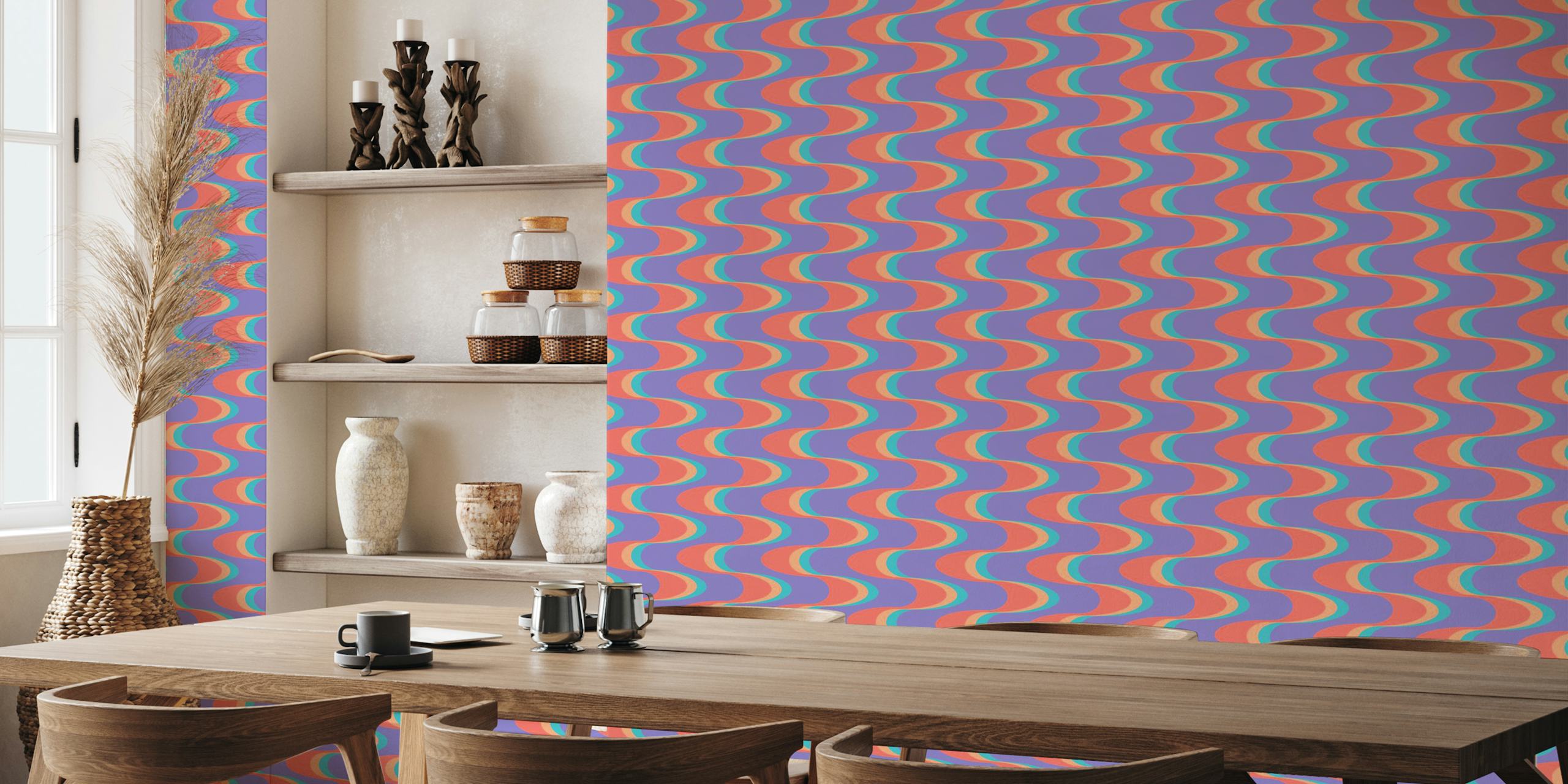 Swizzle Retro Wavy Stripes wallpaper in a room
