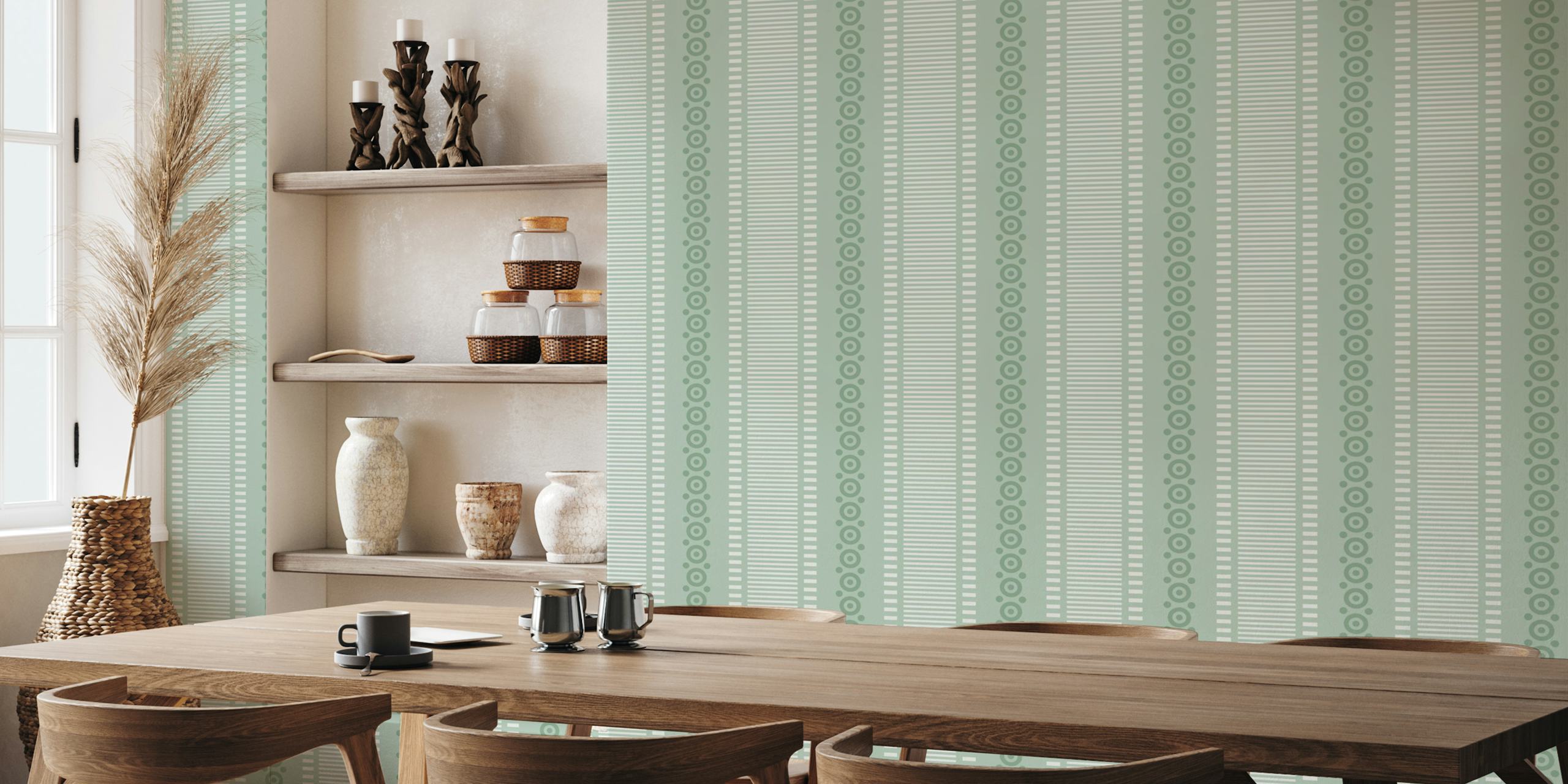 Pastel green vertical stripes wallpaper in a room