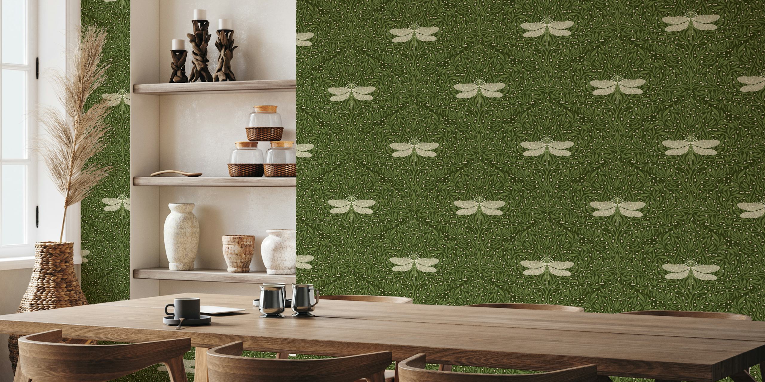 Leaves and flowers wallpaper in a room
