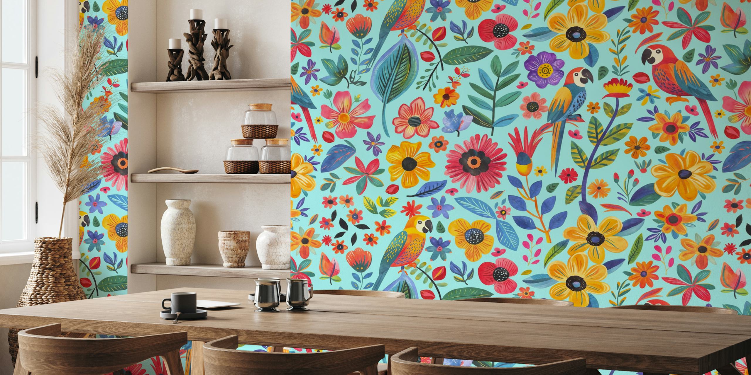 Whimsy tropical jungle behang in een kamer