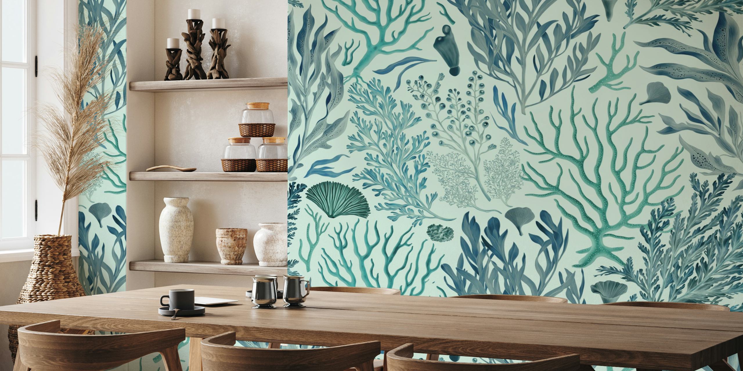 Mystical Teal Underwater Foliage behangontwerp