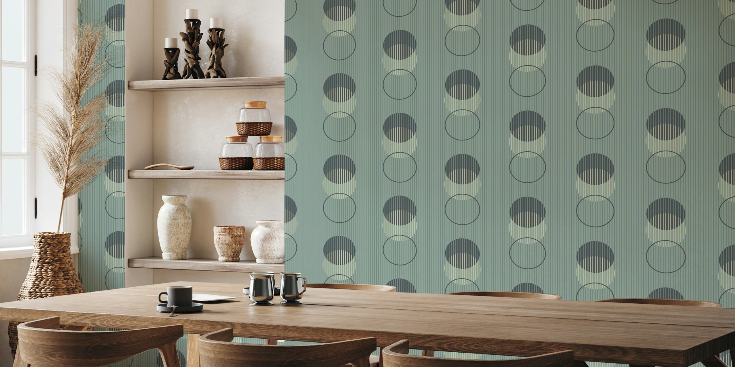 Geometric dots and stripes wallpaper σε ένα δωμάτιο