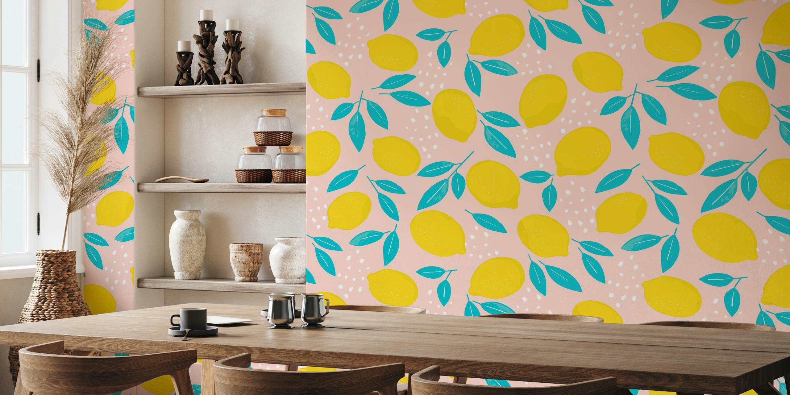 Cheerful lemon pattern papel tapiz en una habitación