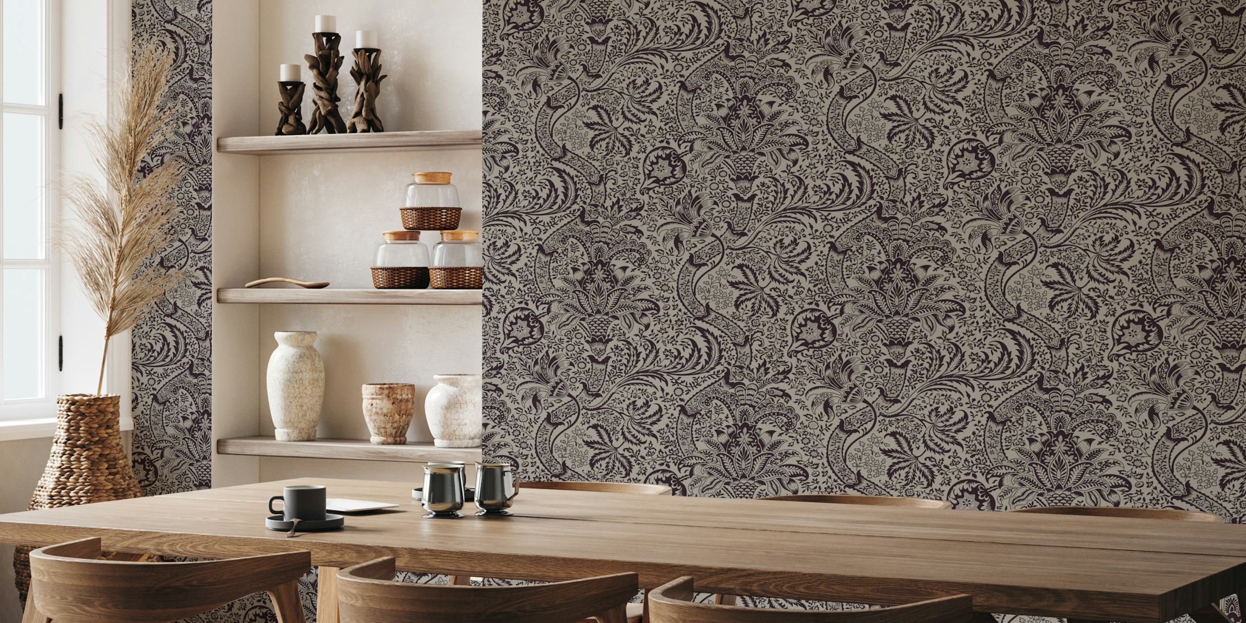 Floral Victorian grey pattern wallpaper with intricate designs