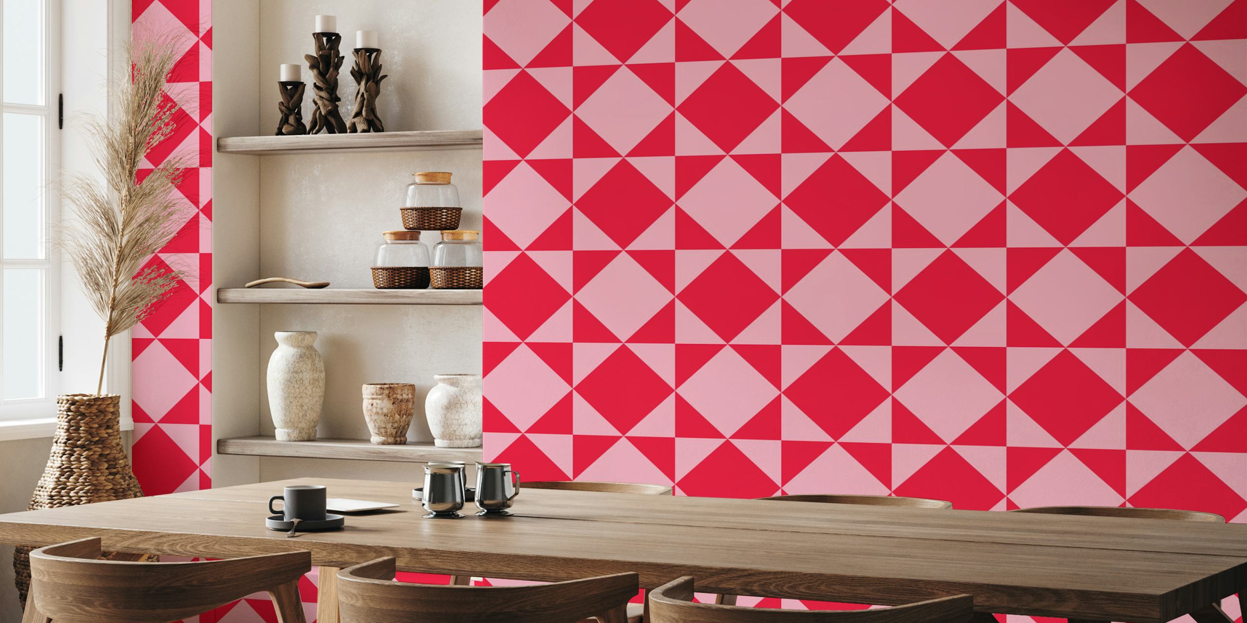 Δωμάτιο με Classic Geometric Blocks - Pink and Red - L ταπετσαρία