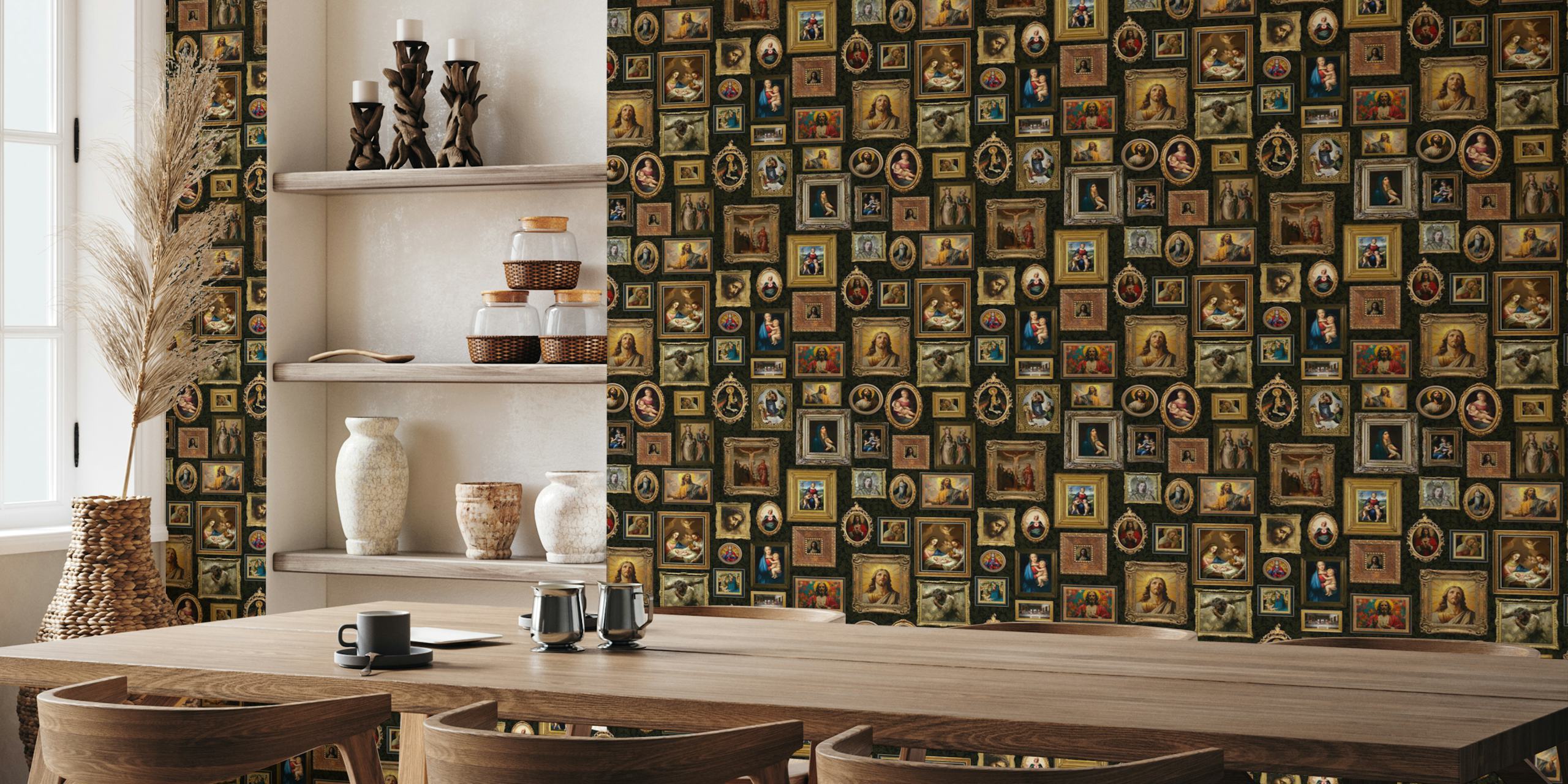 Classic religious art masterpieces wallpaper in a room