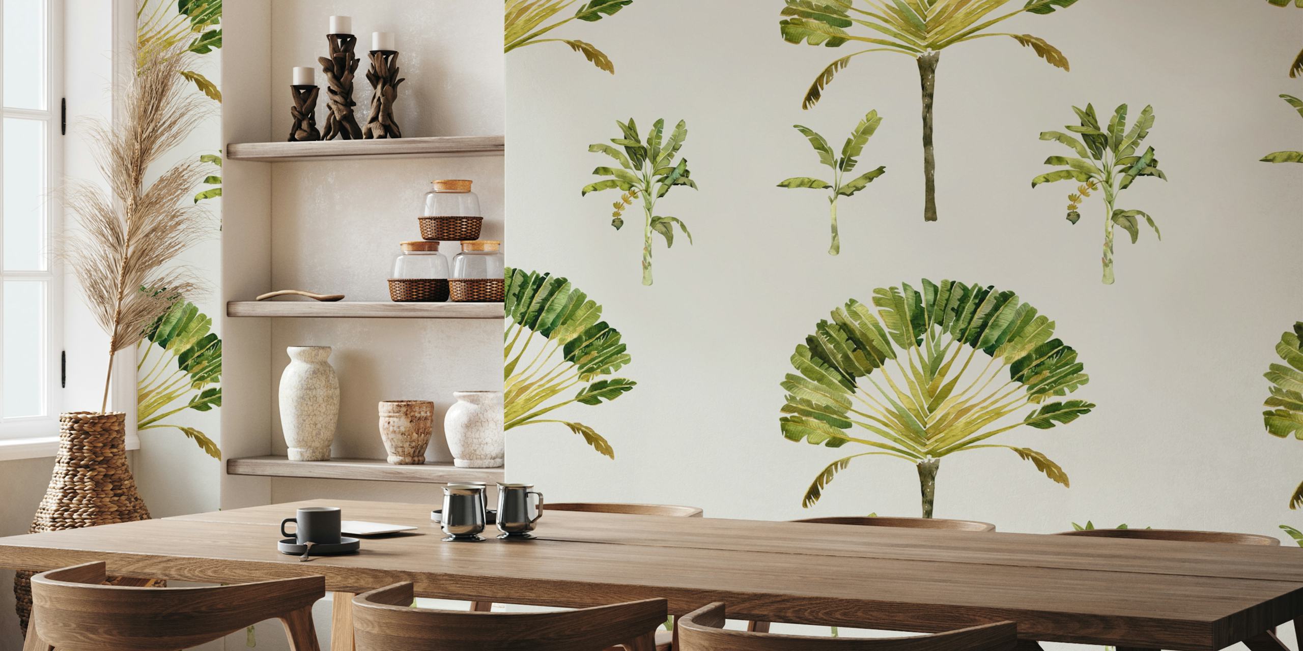 Watercolor wallpaper con Scattered Banana Palm Trees