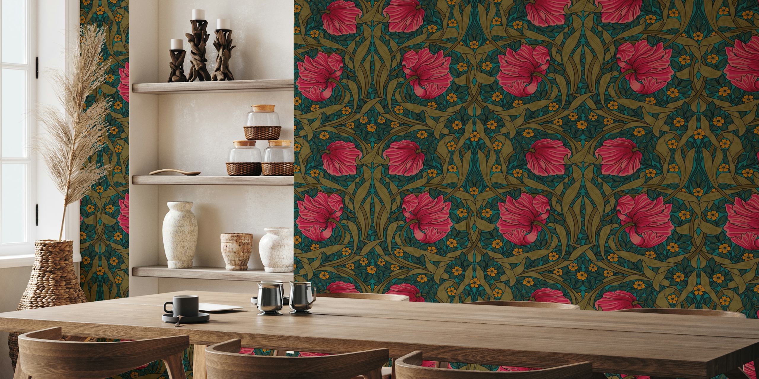 Pimpernel Majestic Floral Tapestry papel de parede em um cômodo