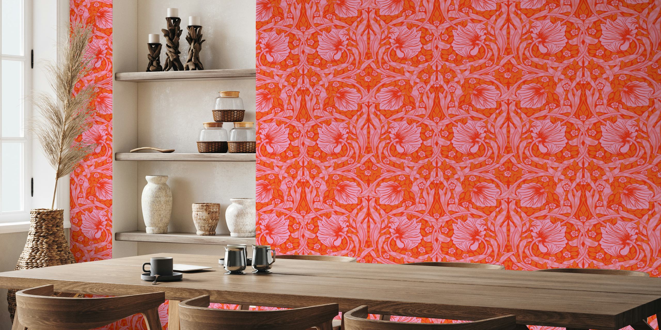 Vibrant Floral Symphony behang in een stijlvolle kamer